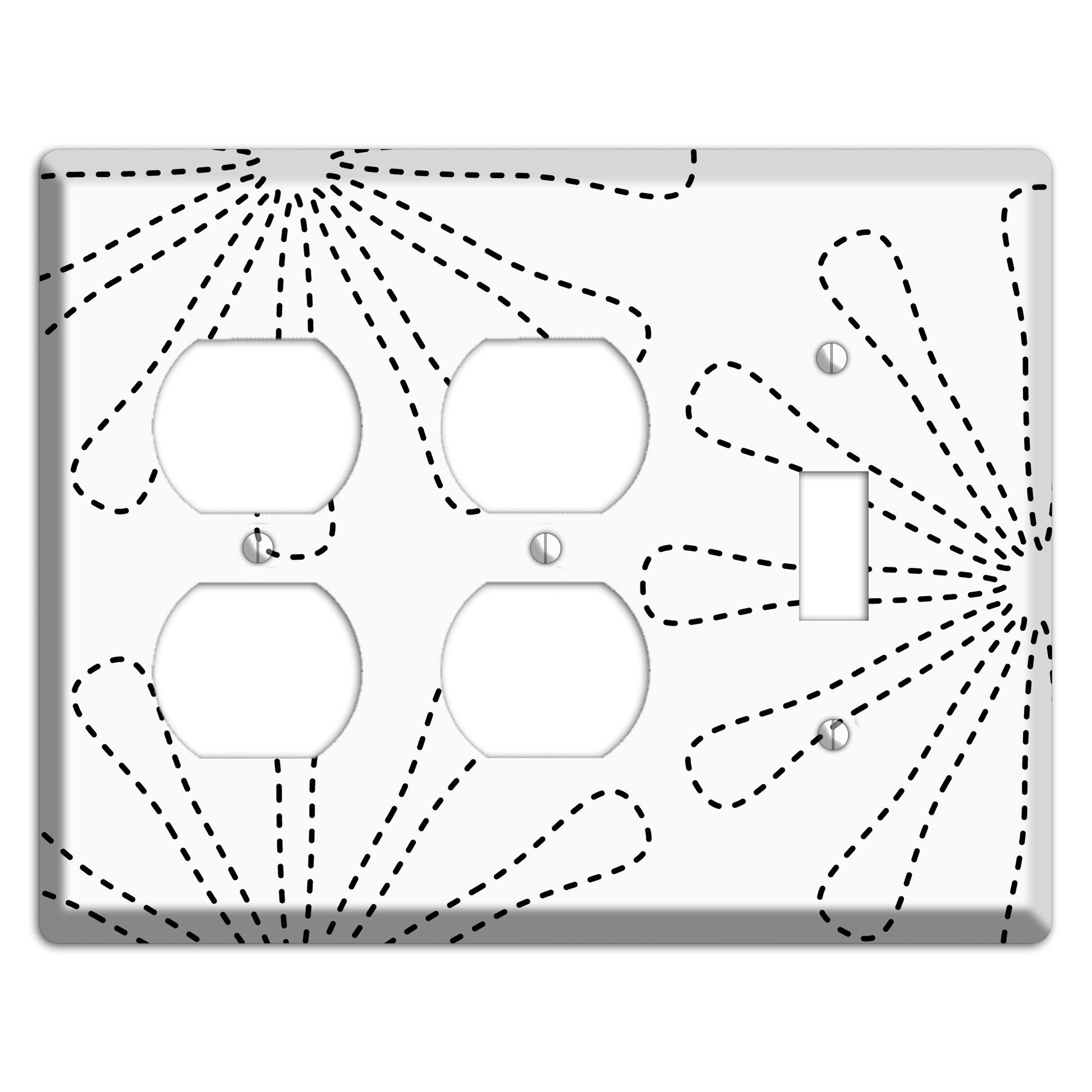 White with Black Retro Stipple Floral Contour 2 Duplex / Toggle Wallplate