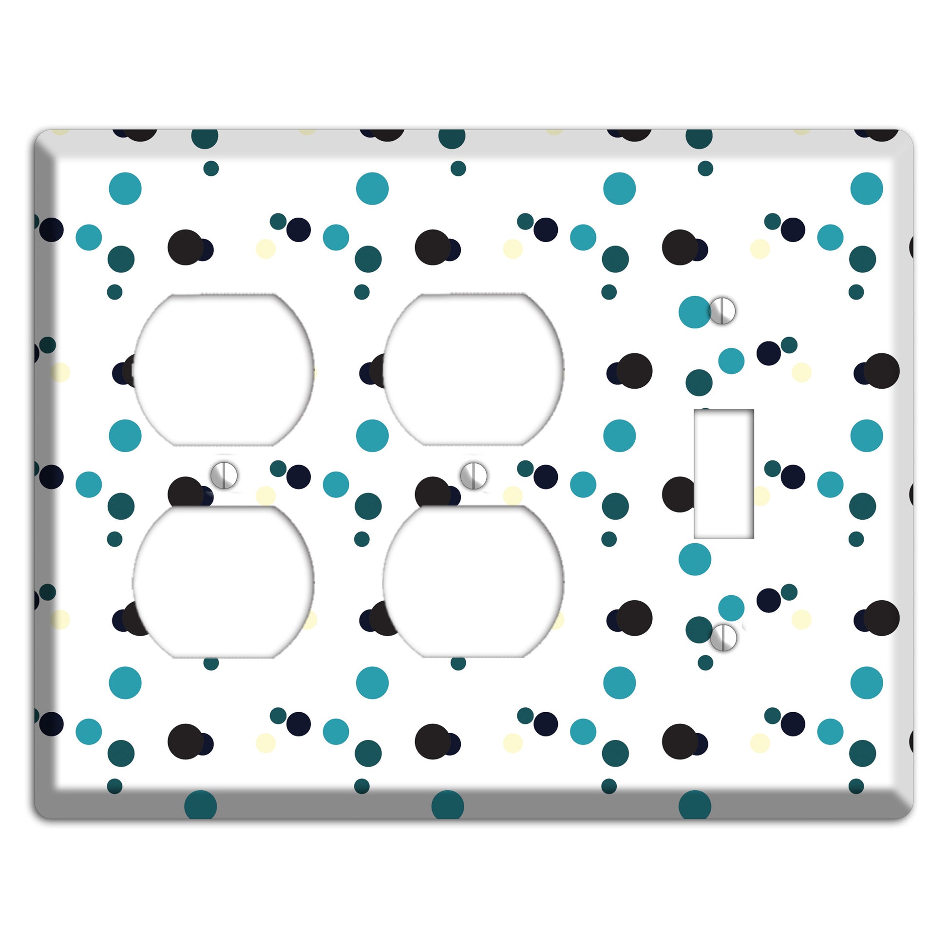 White with Teal and Black Multi Dots 2 Duplex / Toggle Wallplate