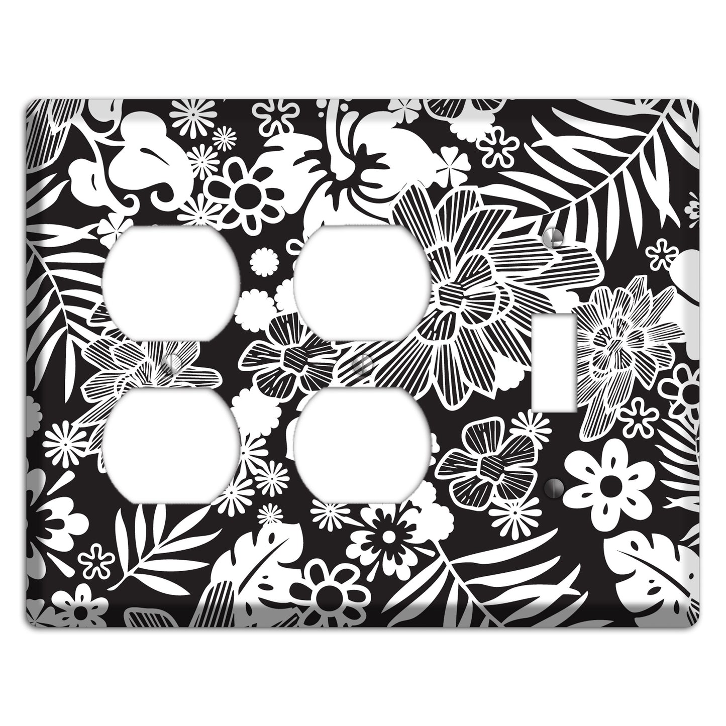 Black with White Tropical 2 Duplex / Toggle Wallplate