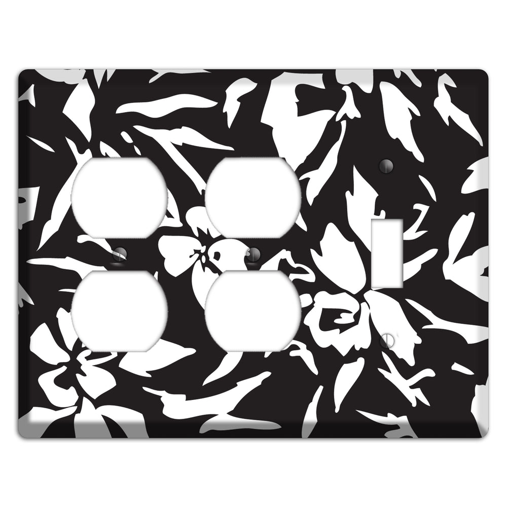 Black with White Woodcut Floral 2 Duplex / Toggle Wallplate