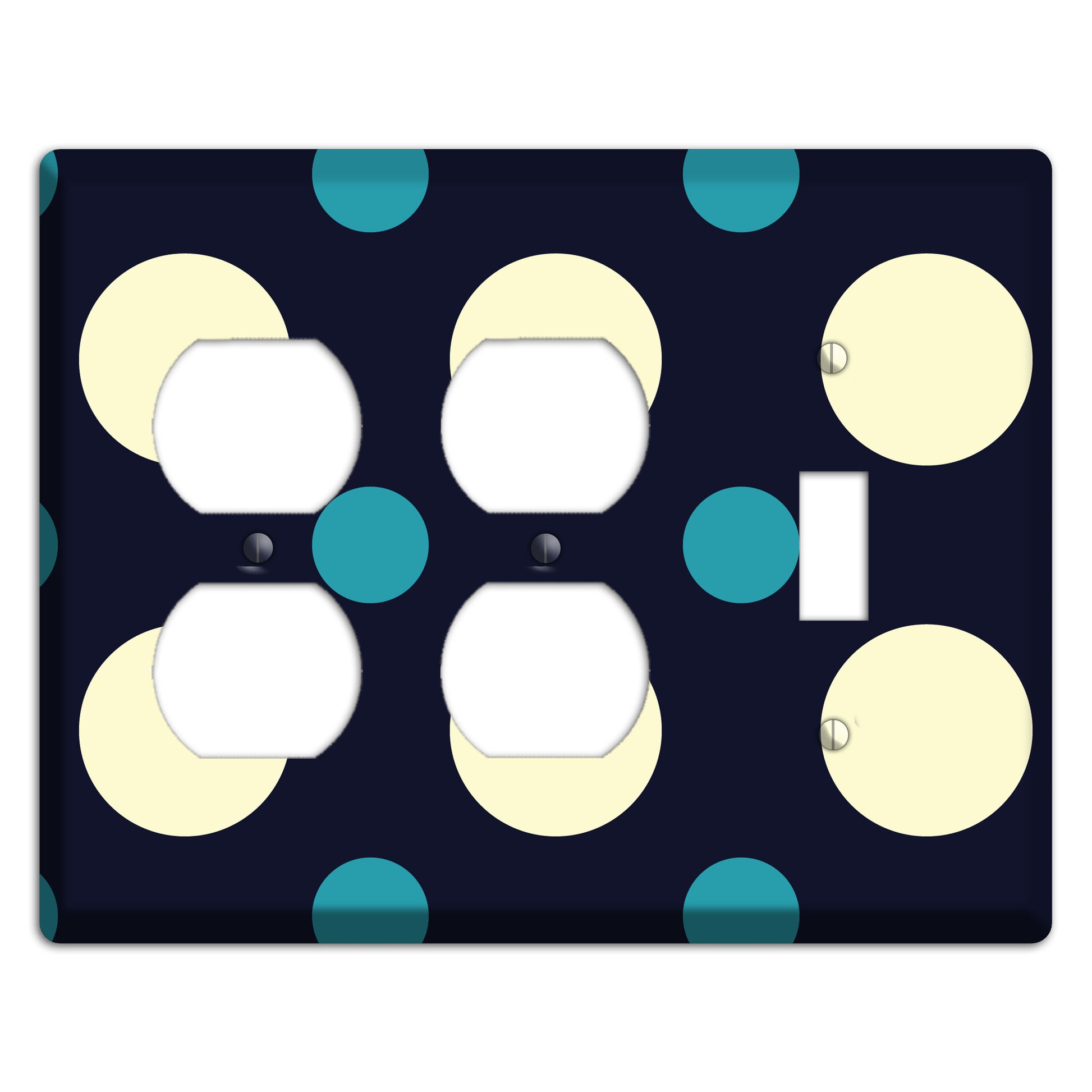 Black with Yellow and Teal Multi Medium Polka Dots 2 Duplex / Toggle Wallplate