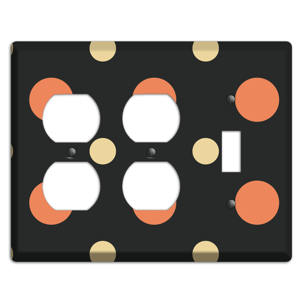 Black with Coral and Beige Multi Medium Polka Dots 2 Duplex / Toggle Wallplate
