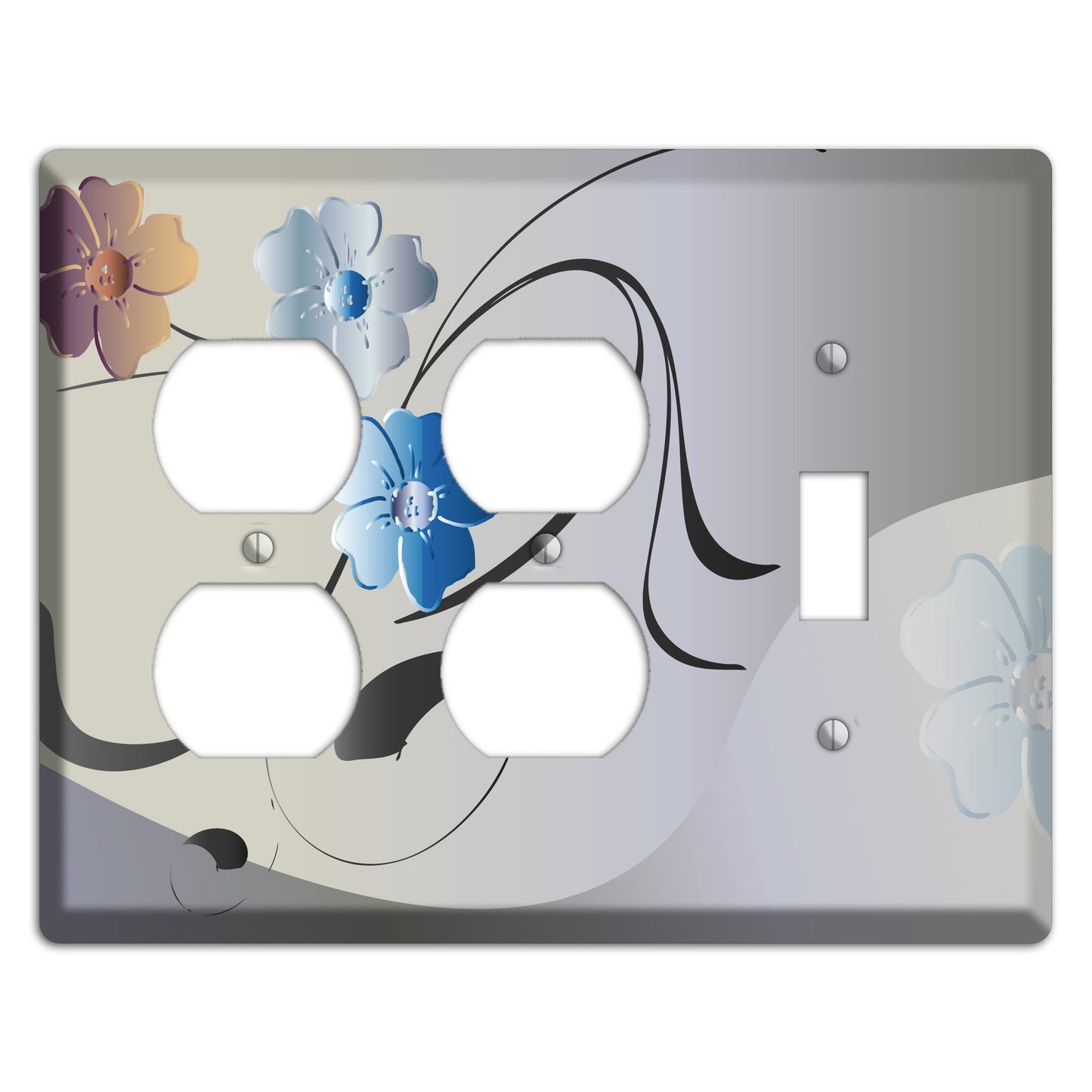 Grey and Blue Floral Sprig 2 Duplex / Toggle Wallplate