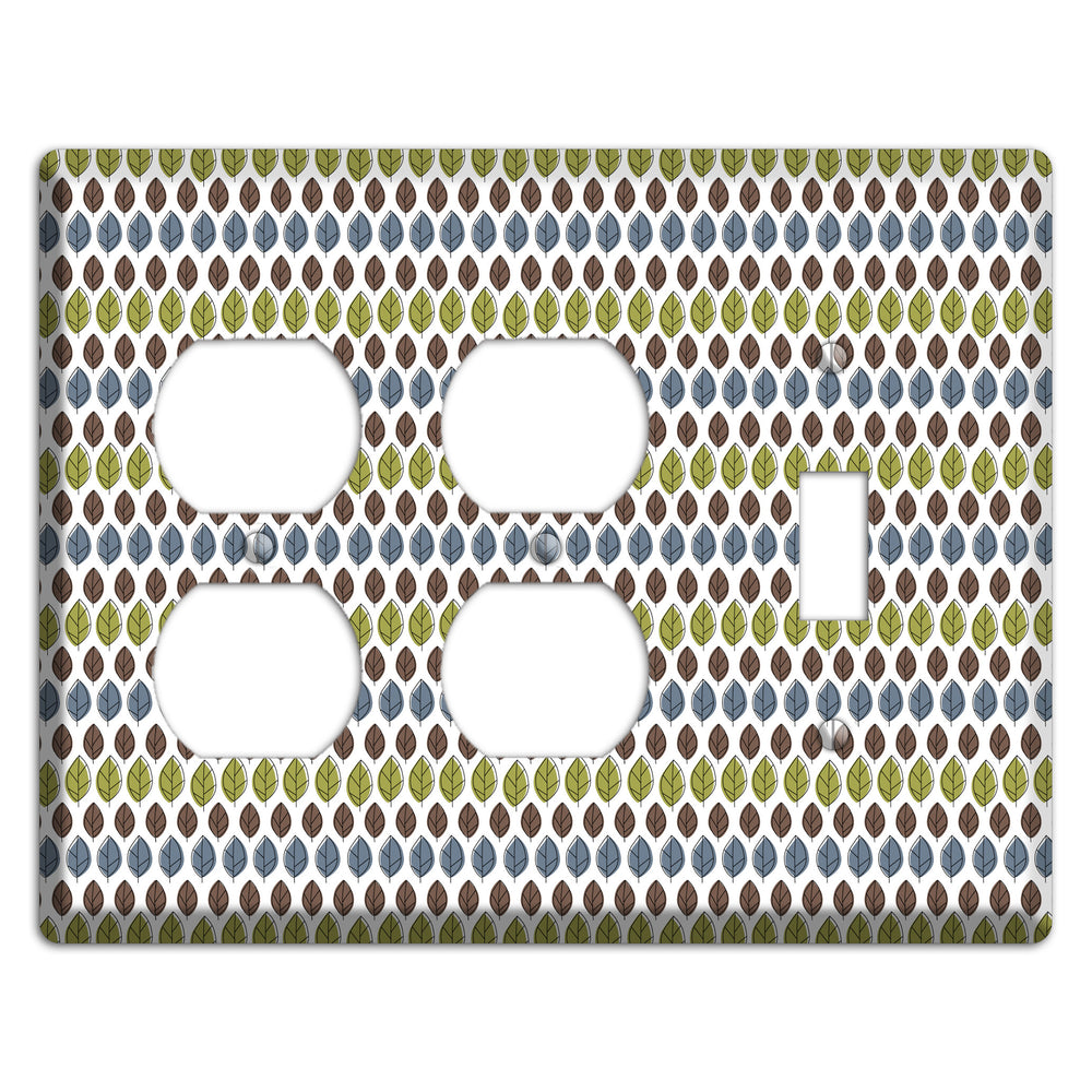 Sage Brown Dusty Blue Leaf Contour 2 Duplex / Toggle Wallplate