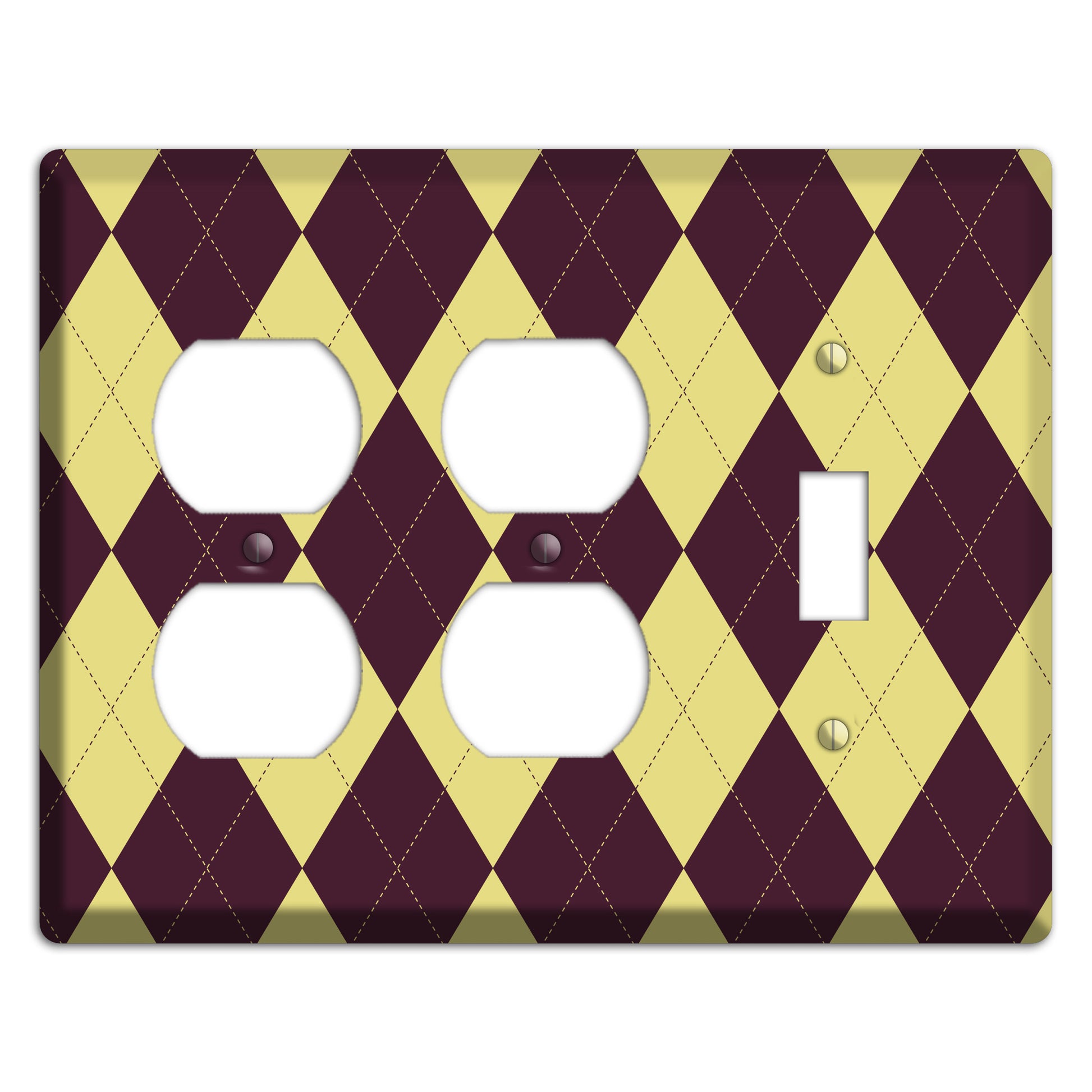 Yellow and Dark Maroon Argyle 2 Duplex / Toggle Wallplate