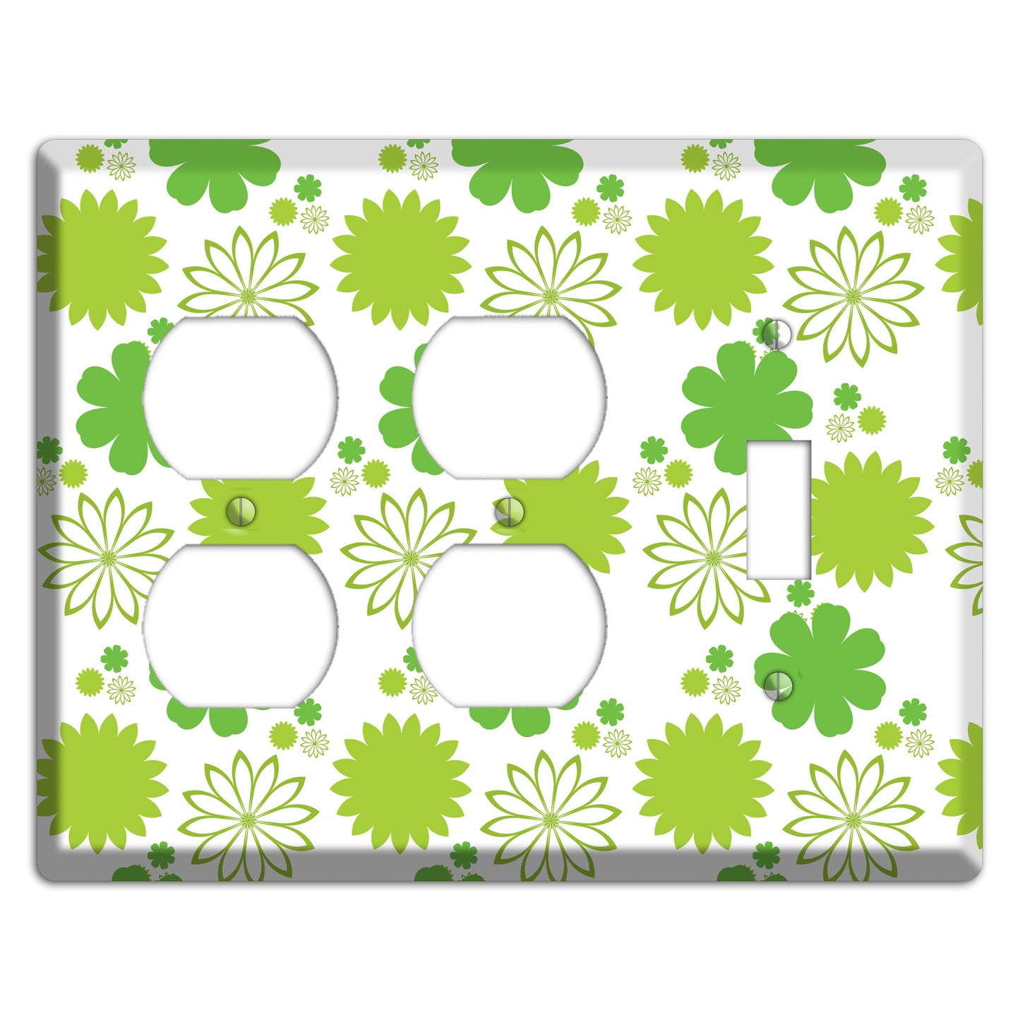 White with Multi Green Floral Contour 2 Duplex / Toggle Wallplate
