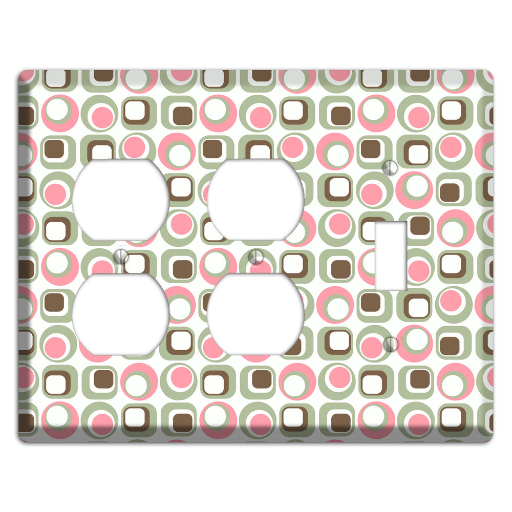 White with Pink Sage Brown Retro Squares and Circles 2 Duplex / Toggle Wallplate