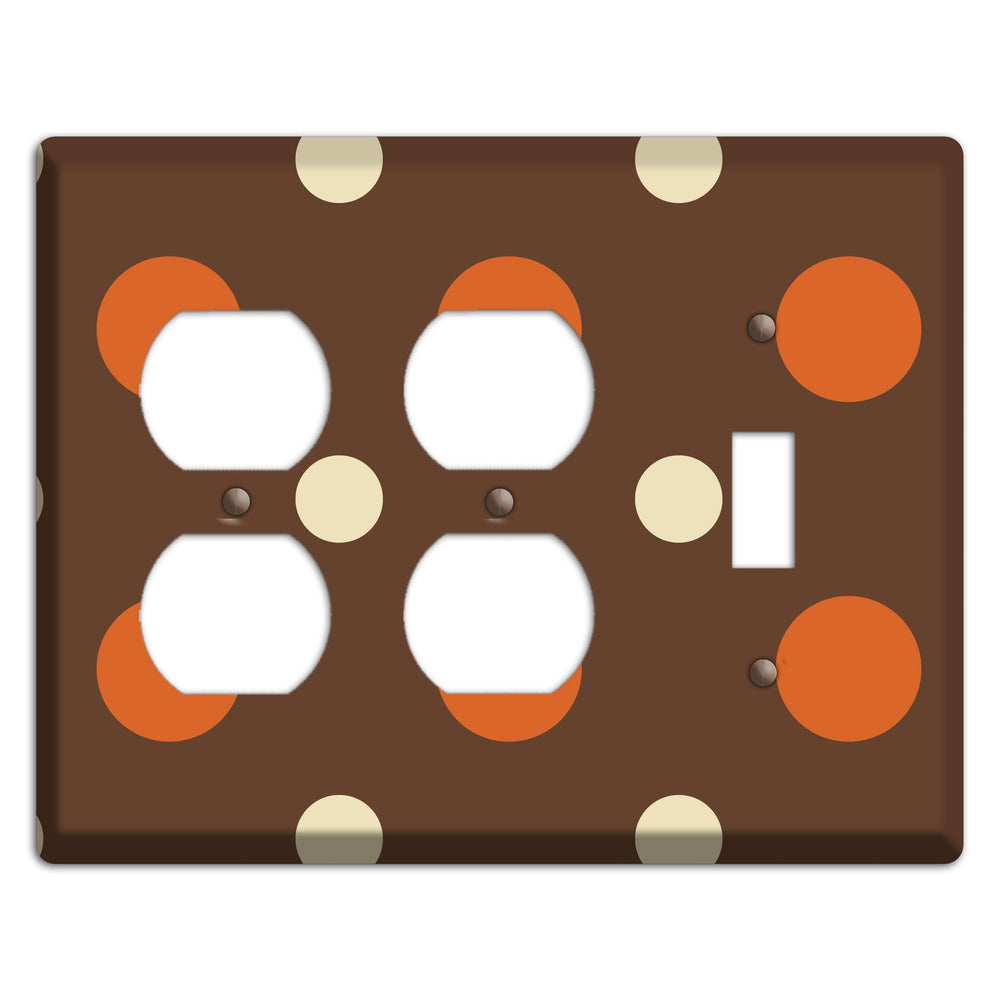 Brown with Coral and Beige Multi Medium Polka Dots 2 Duplex / Toggle Wallplate