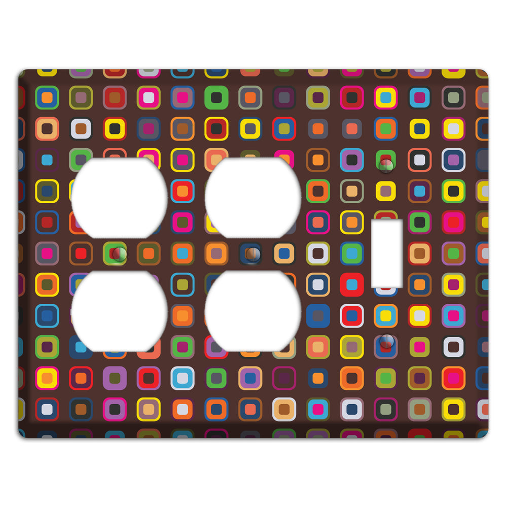 Brown with Multi Retro Squares 2 Duplex / Toggle Wallplate