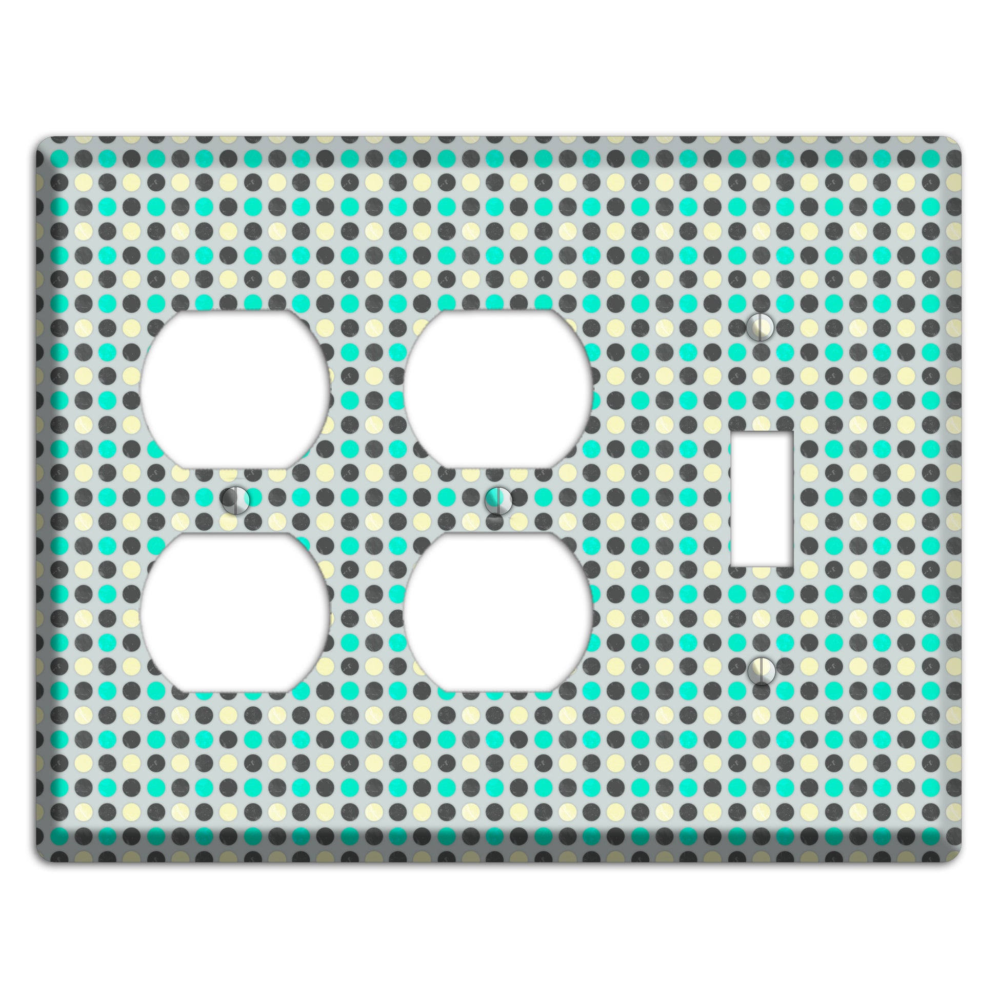 Grey with Black Off White and Turquoise Dots 2 Duplex / Toggle Wallplate