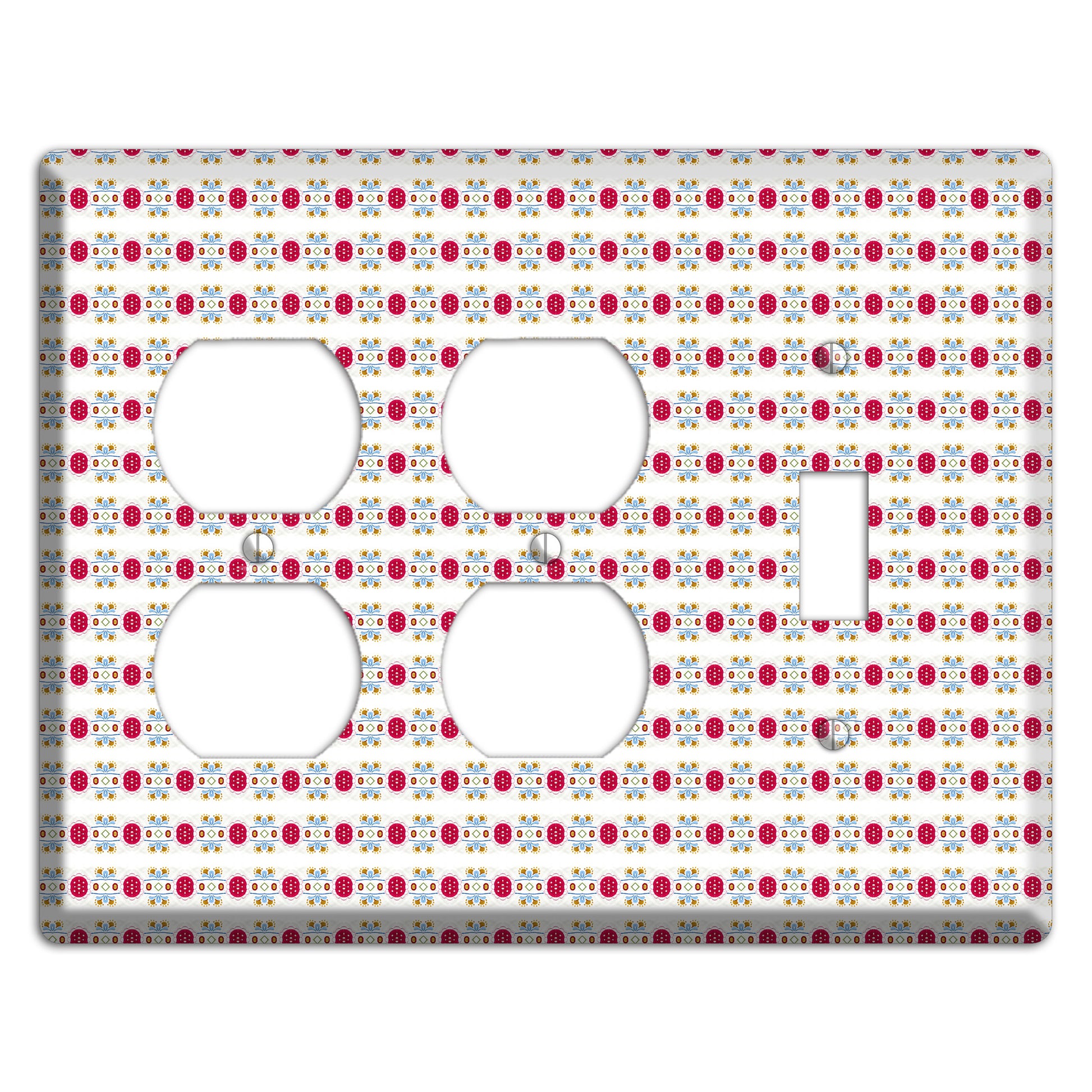 Off White with Red Blue Olive Tapestry 2 Duplex / Toggle Wallplate