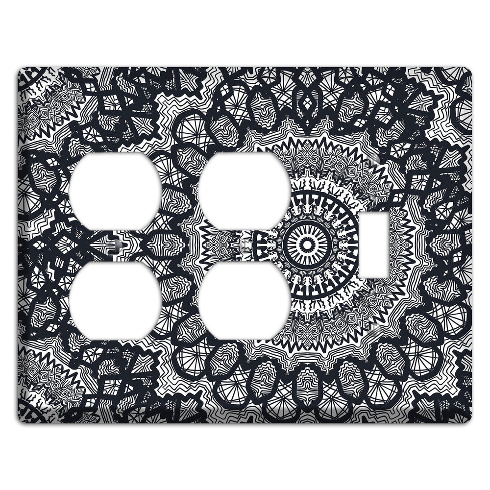 Mandala Black and White Style T Cover Plates 2 Duplex / Toggle Wallplate