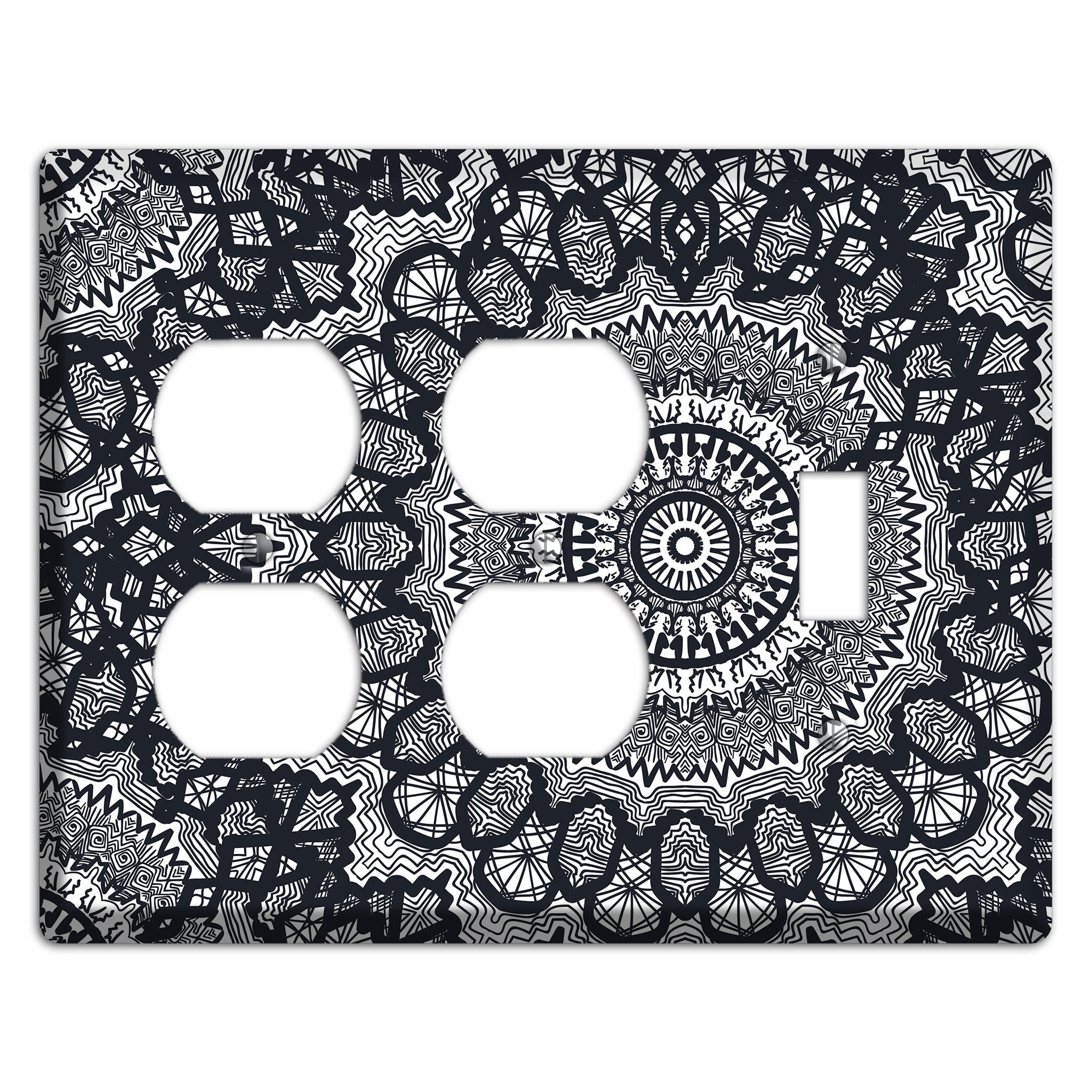 Mandala Black and White Style T Cover Plates 2 Duplex / Toggle Wallplate