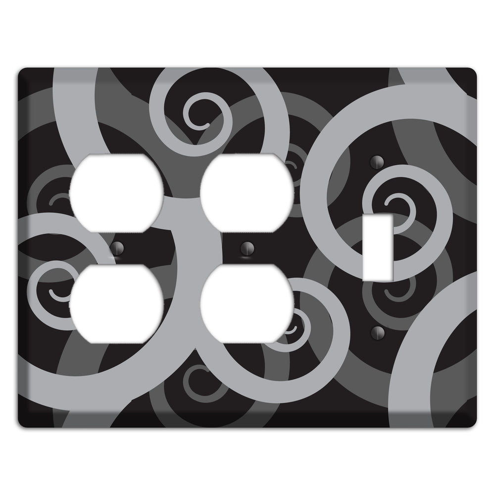 Black with Grey Large Swirl 2 Duplex / Toggle Wallplate