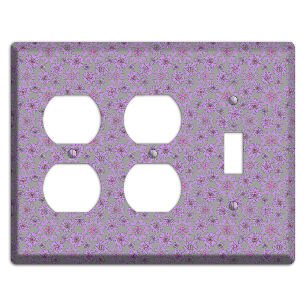 Grey with Tiny Purple Retro Suzani 2 Duplex / Toggle Wallplate