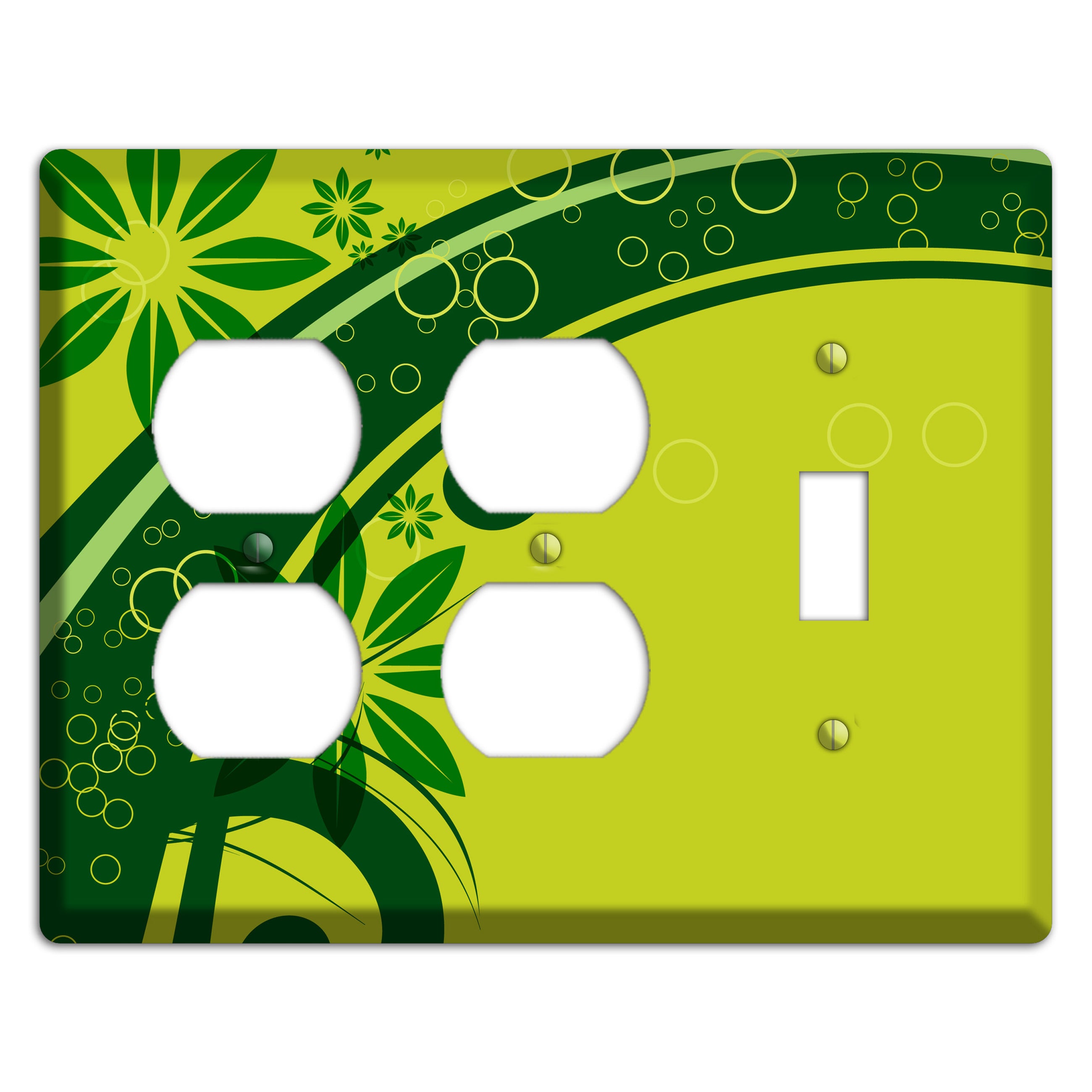 Green Retro Floral 2 Duplex / Toggle Wallplate