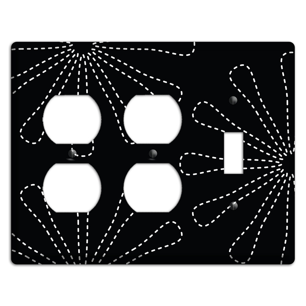 Black with White Retro Stipple Floral Contour 2 Duplex / Toggle Wallplate