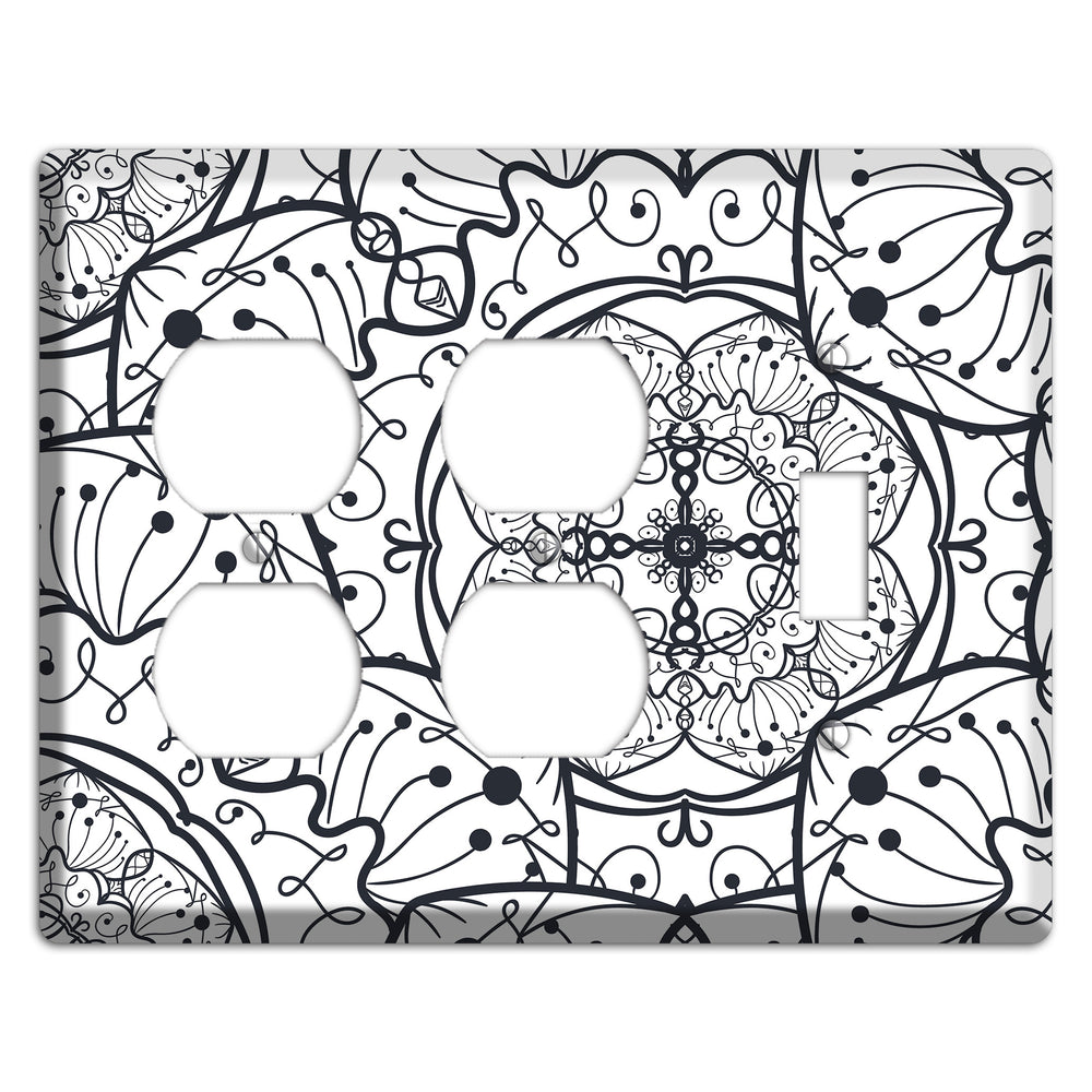 Mandala Black and White Style M Cover Plates 2 Duplex / Toggle Wallplate