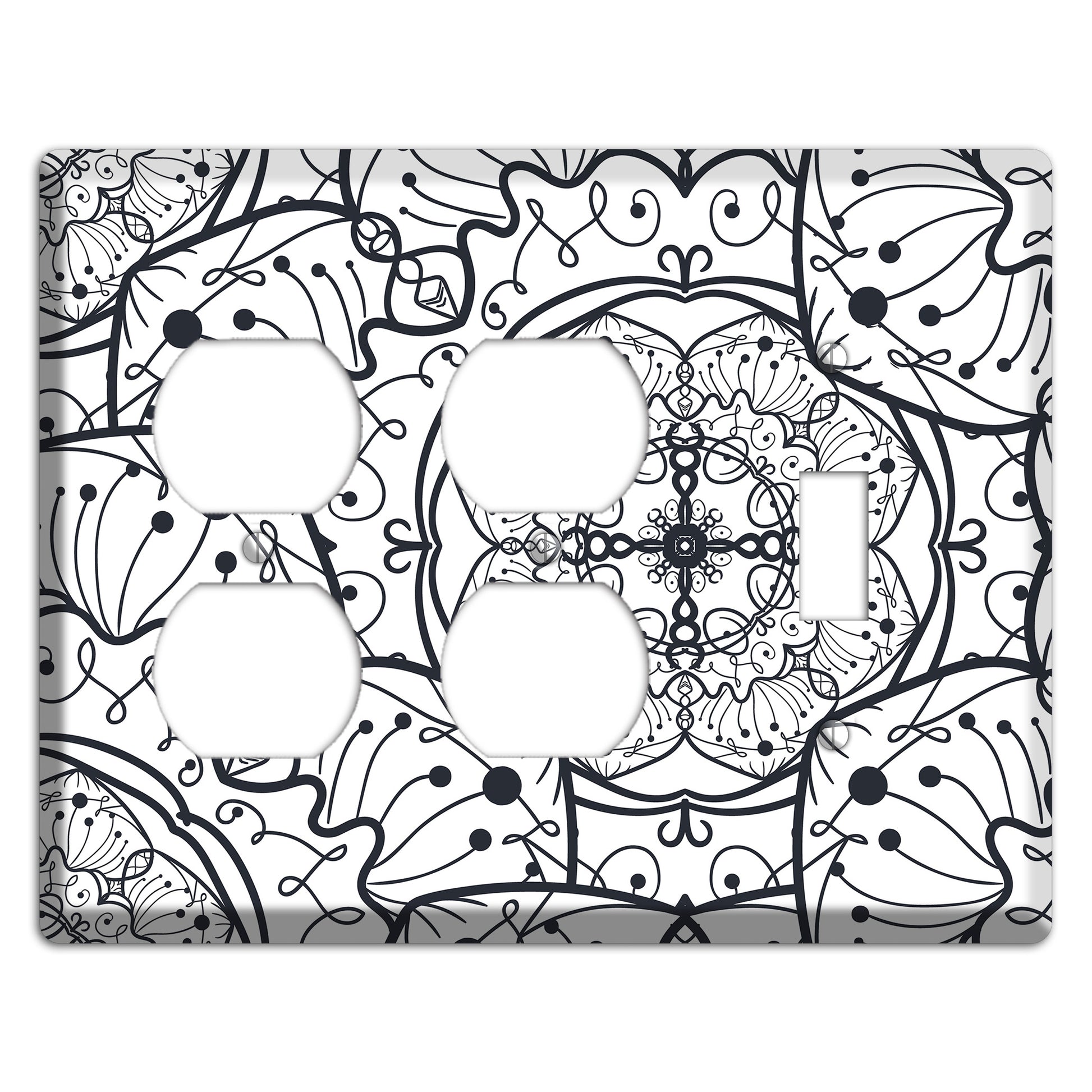 Mandala Black and White Style M Cover Plates 2 Duplex / Toggle Wallplate