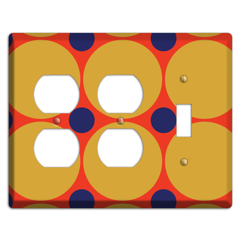 Red with Mustard and Blue Multi Tiled Large Dots 2 Duplex / Toggle Wallplate