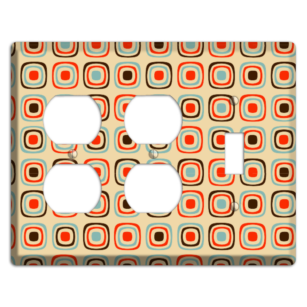 Multi Coral Dusty Blue and Brown Retro Squares 2 Duplex / Toggle Wallplate