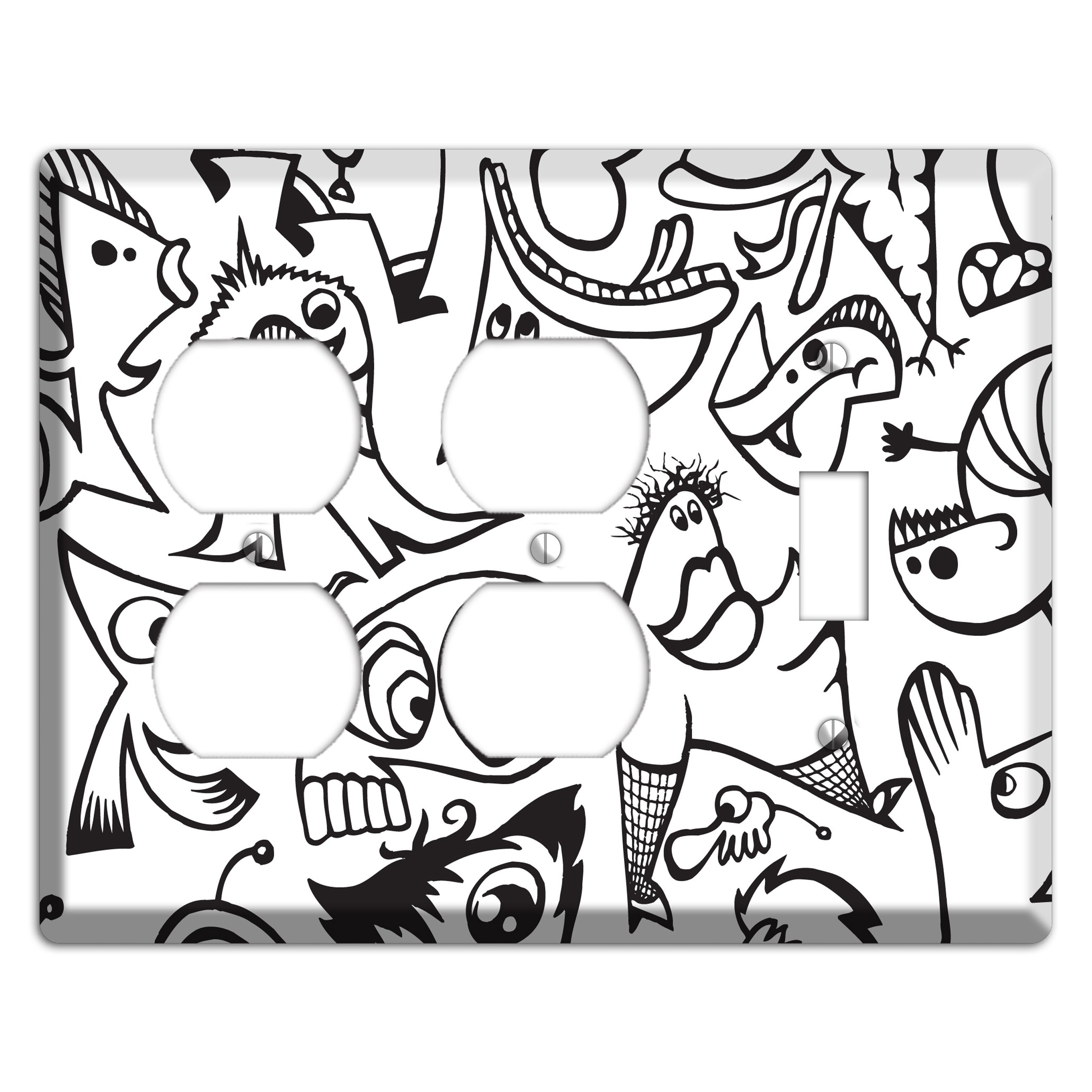 Black and White Whimsical Faces 2 2 Duplex / Toggle Wallplate