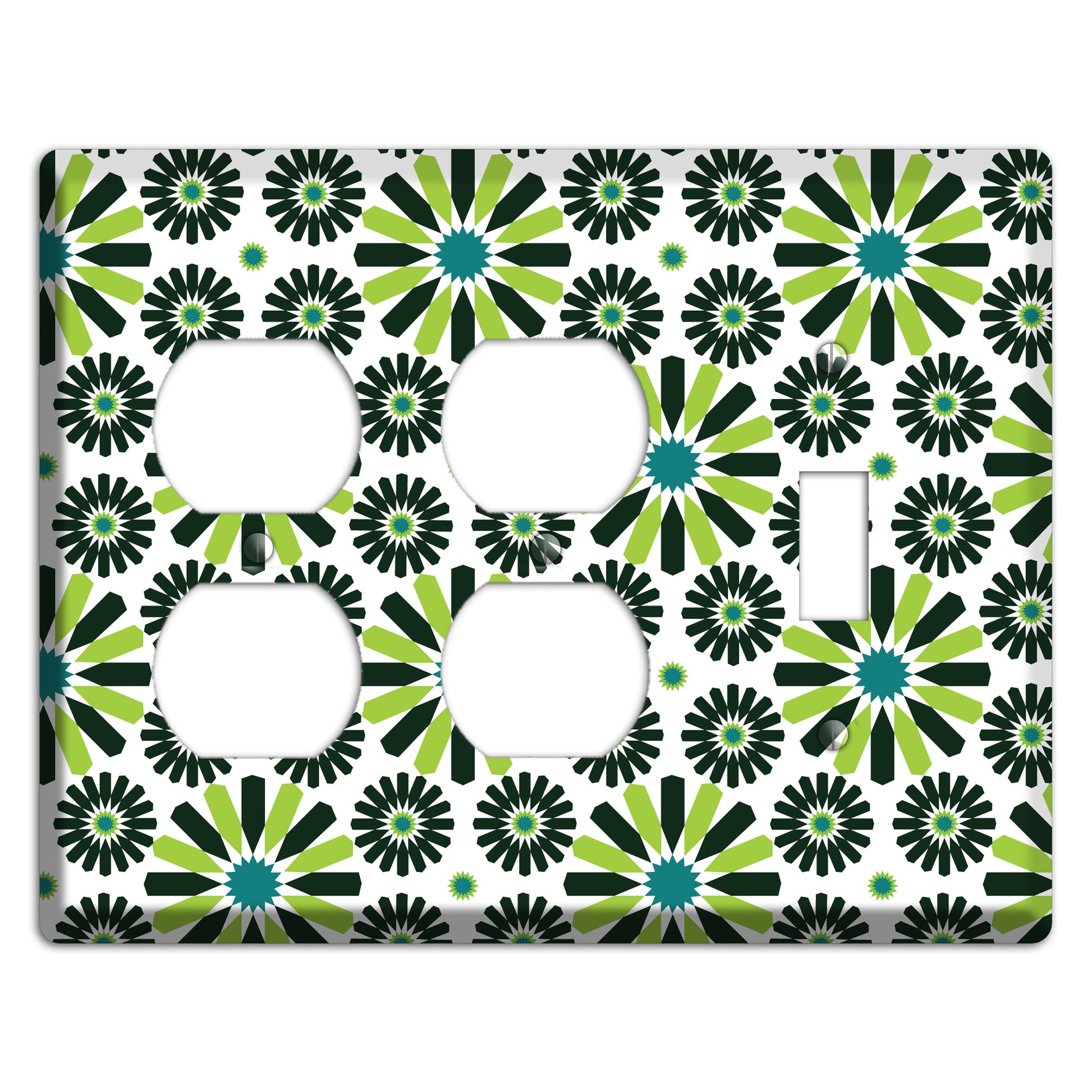 Lime and Teal Scandinavian Floral 2 Duplex / Toggle Wallplate