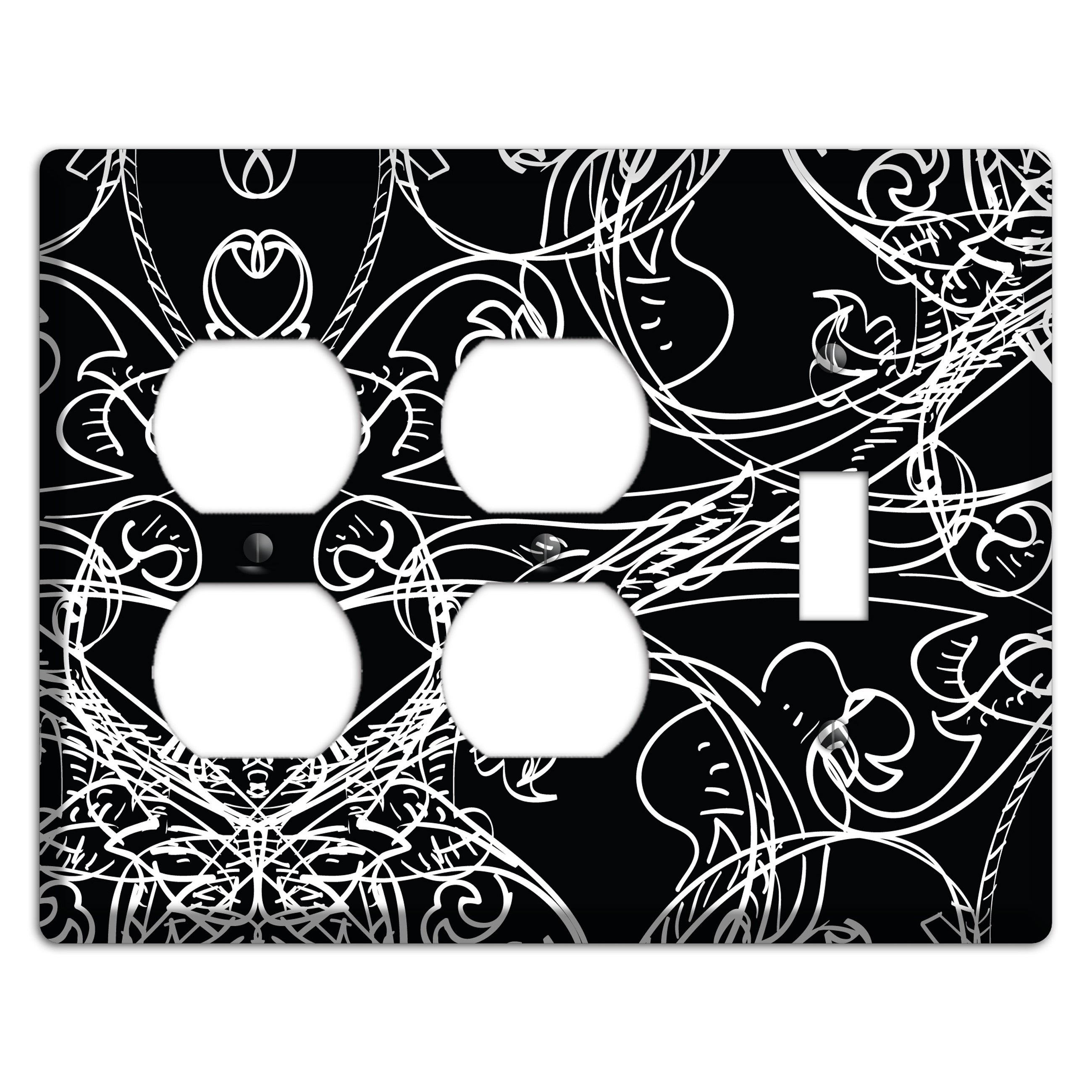 Black Deco Sketch 2 Duplex / Toggle Wallplate
