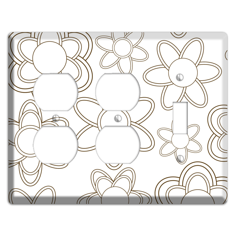 White with Retro Floral Contour 2 Duplex / Toggle Wallplate