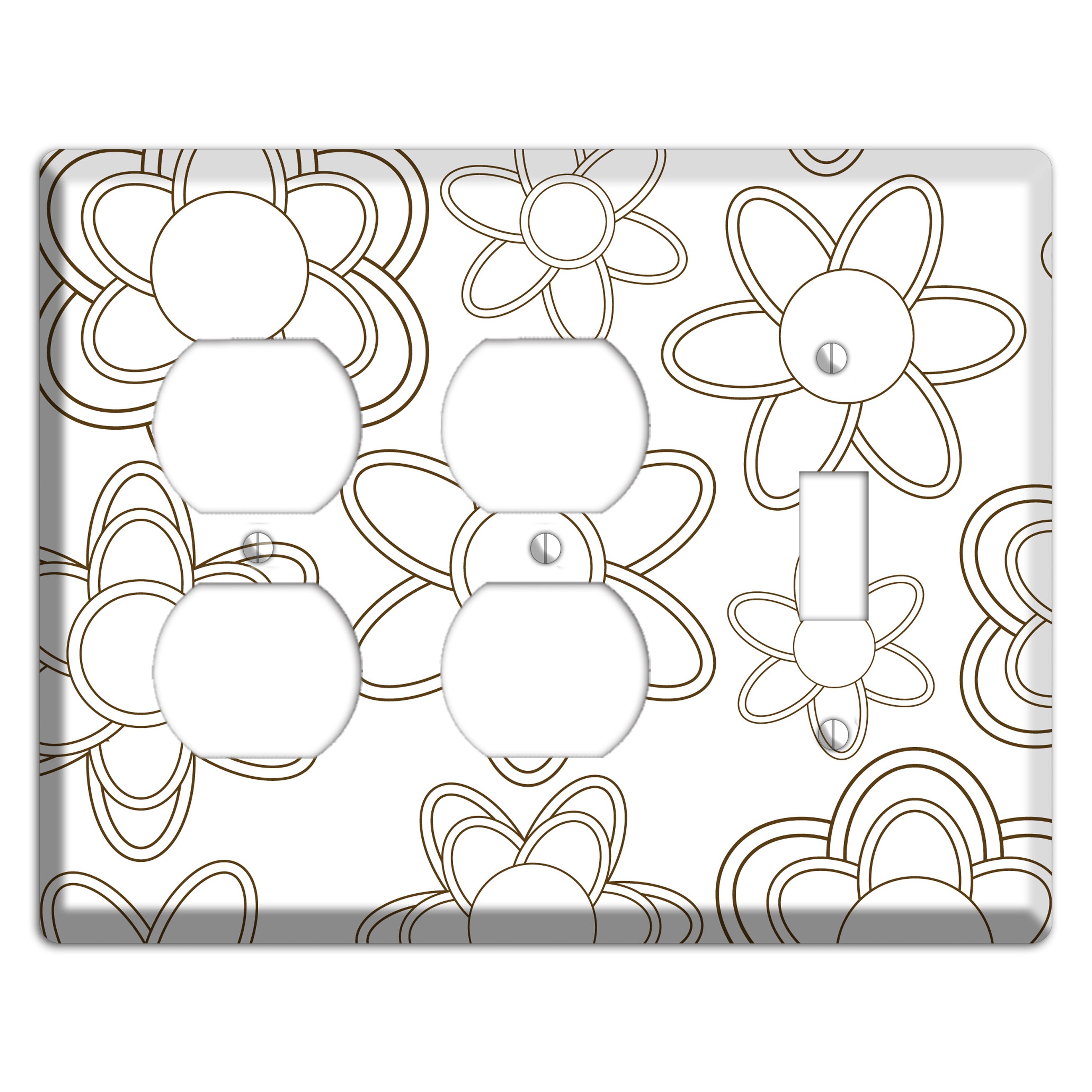 White with Retro Floral Contour 2 Duplex / Toggle Wallplate