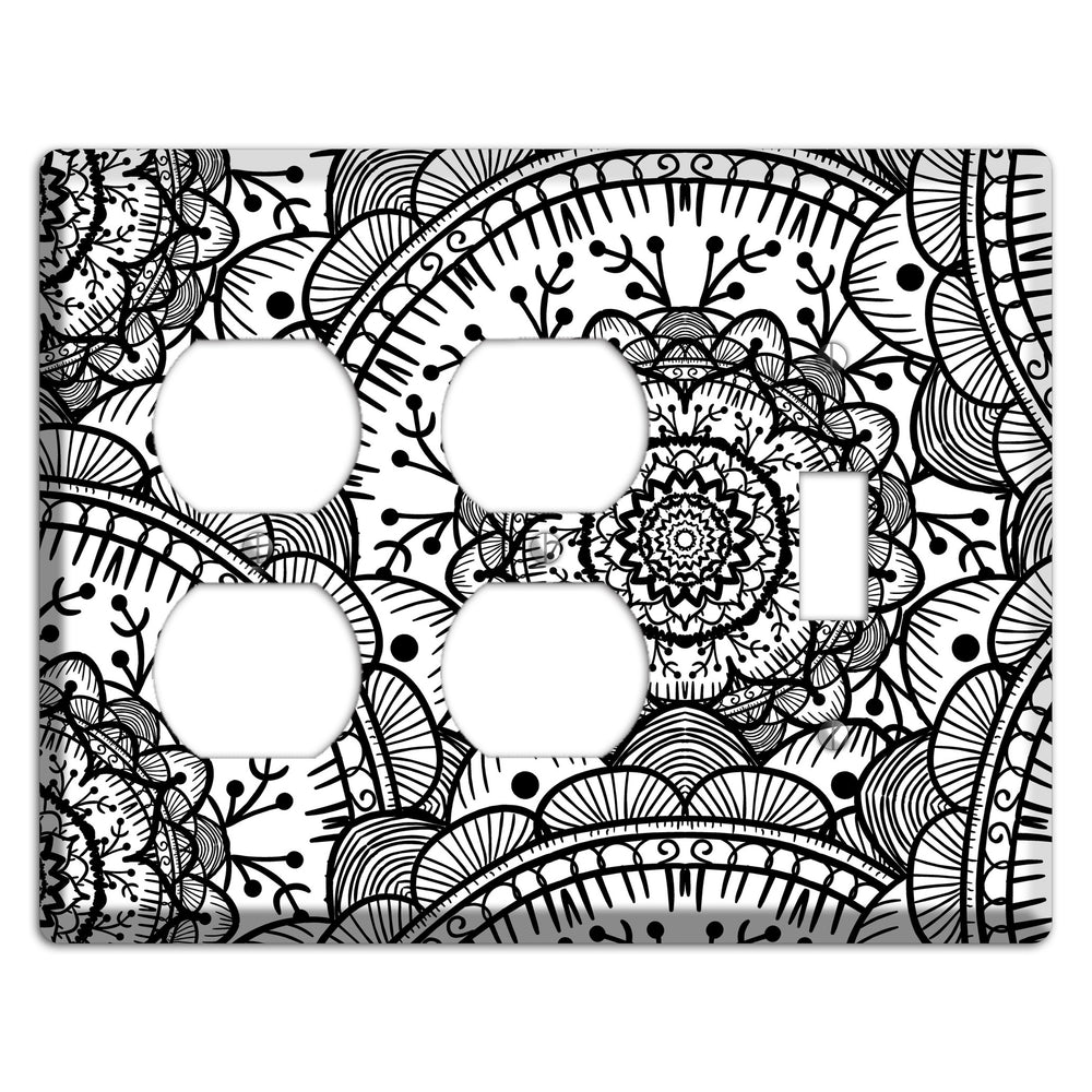 Mandala Black and White Style Q Cover Plates 2 Duplex / Toggle Wallplate
