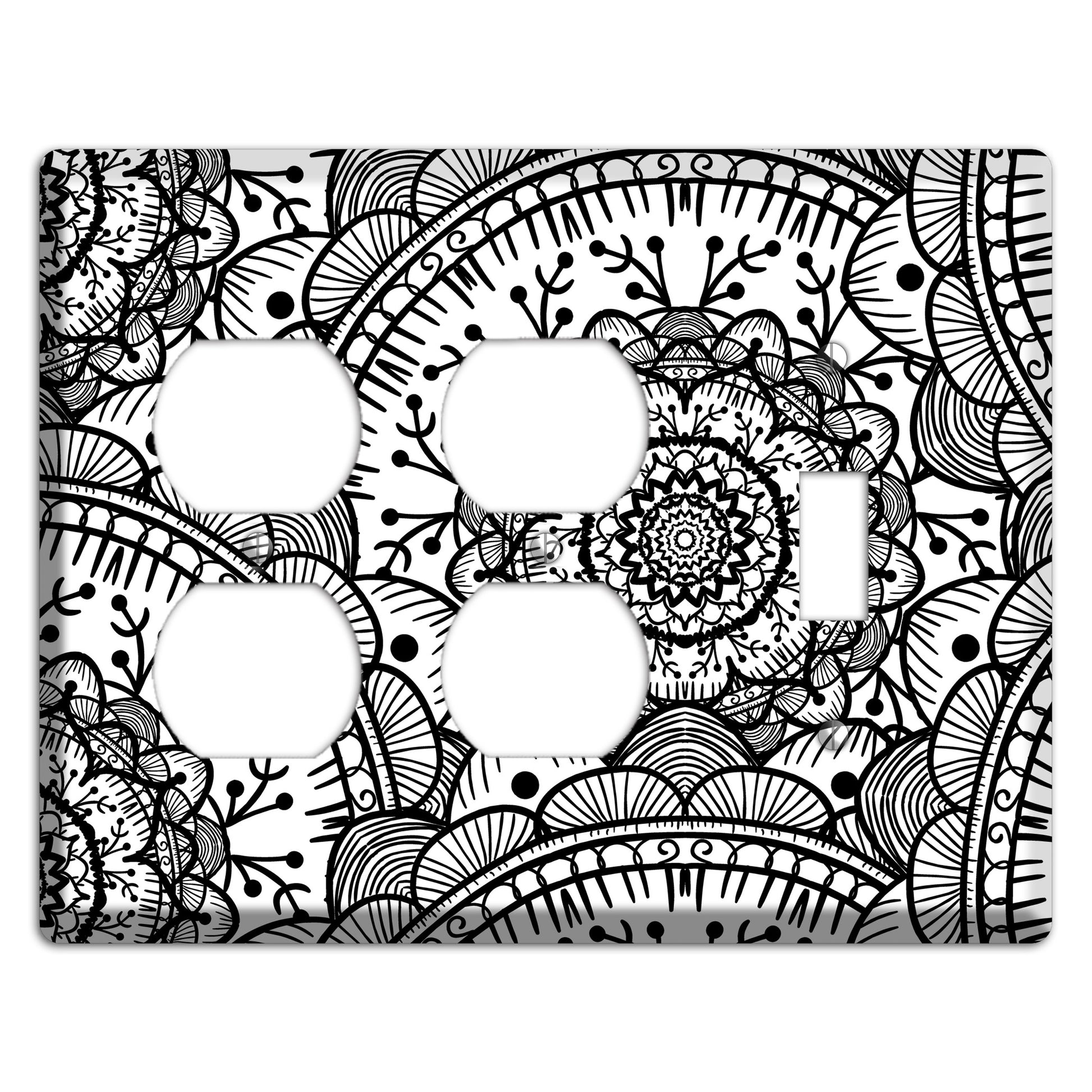 Mandala Black and White Style Q Cover Plates 2 Duplex / Toggle Wallplate