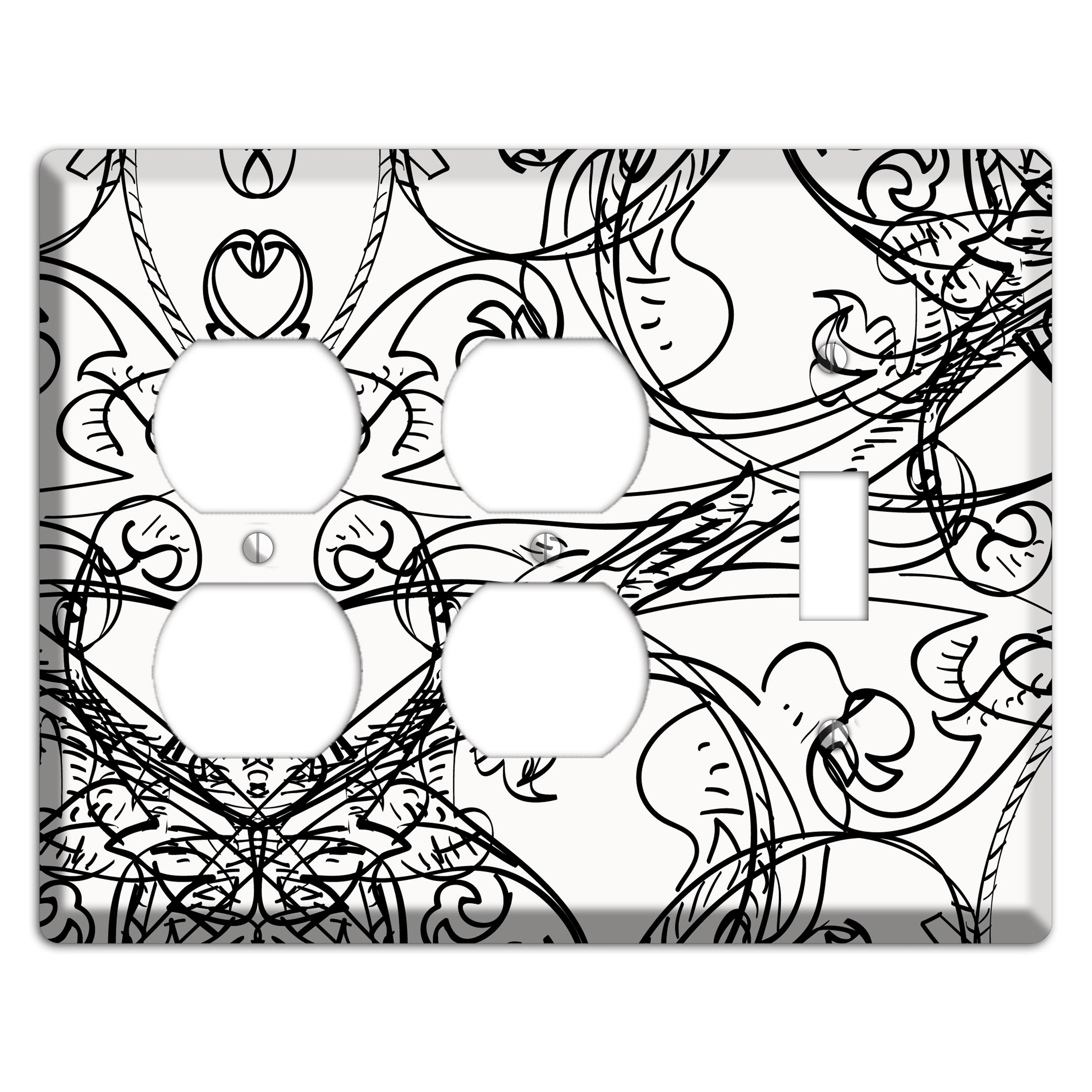 White Deco Sketch 2 Duplex / Toggle Wallplate