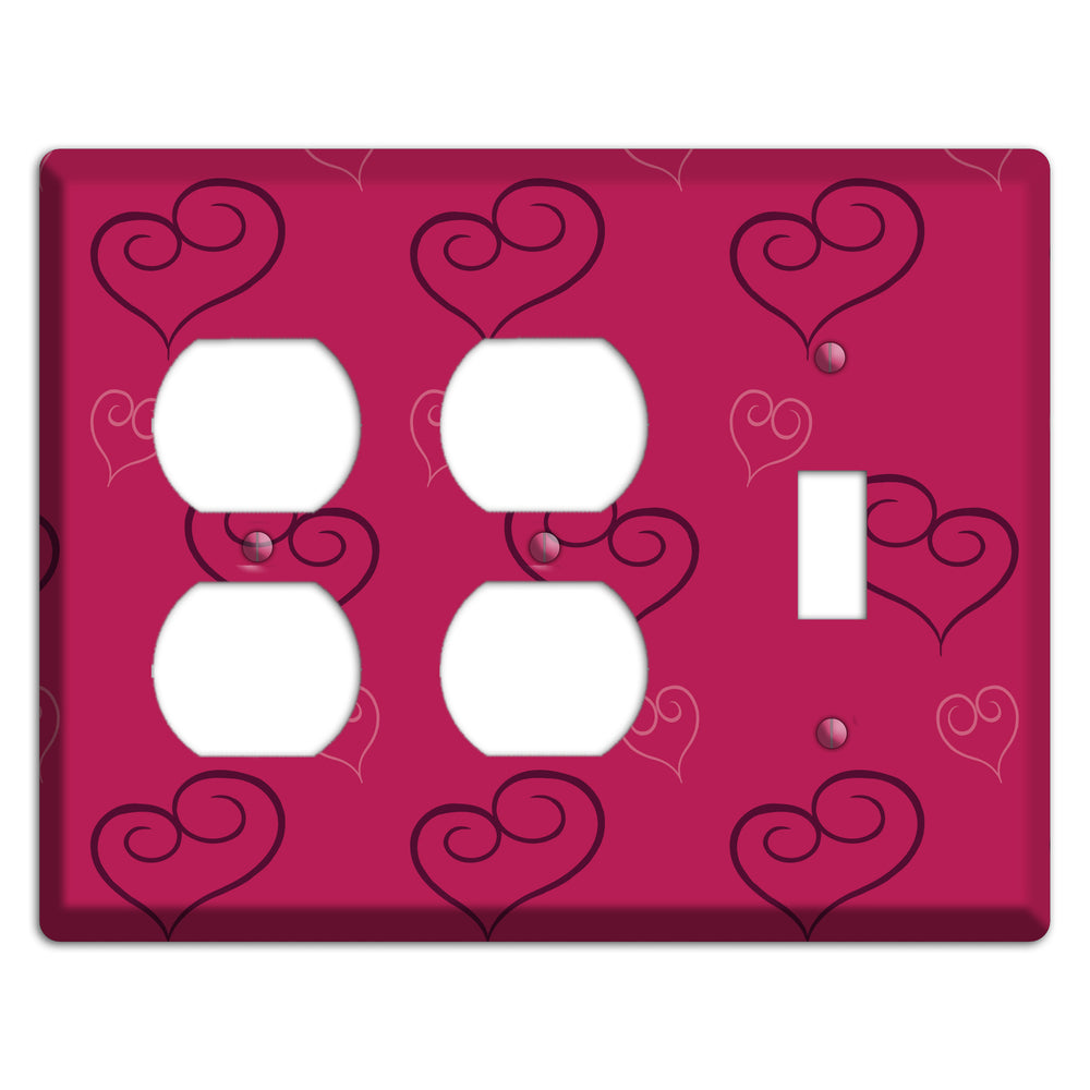 Fuschia Scroll Heart 2 2 Duplex / Toggle Wallplate