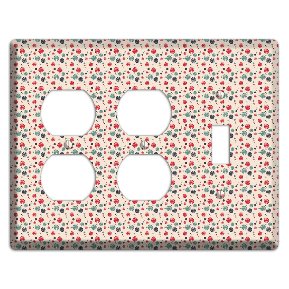 Off White with Red Green Blue Retro Bursts 2 Duplex / Toggle Wallplate