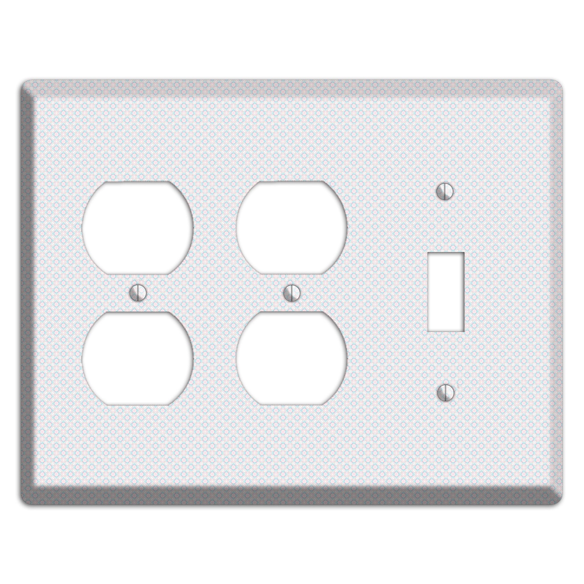 White with Light Blue Tiny Arabesque 2 Duplex / Toggle Wallplate