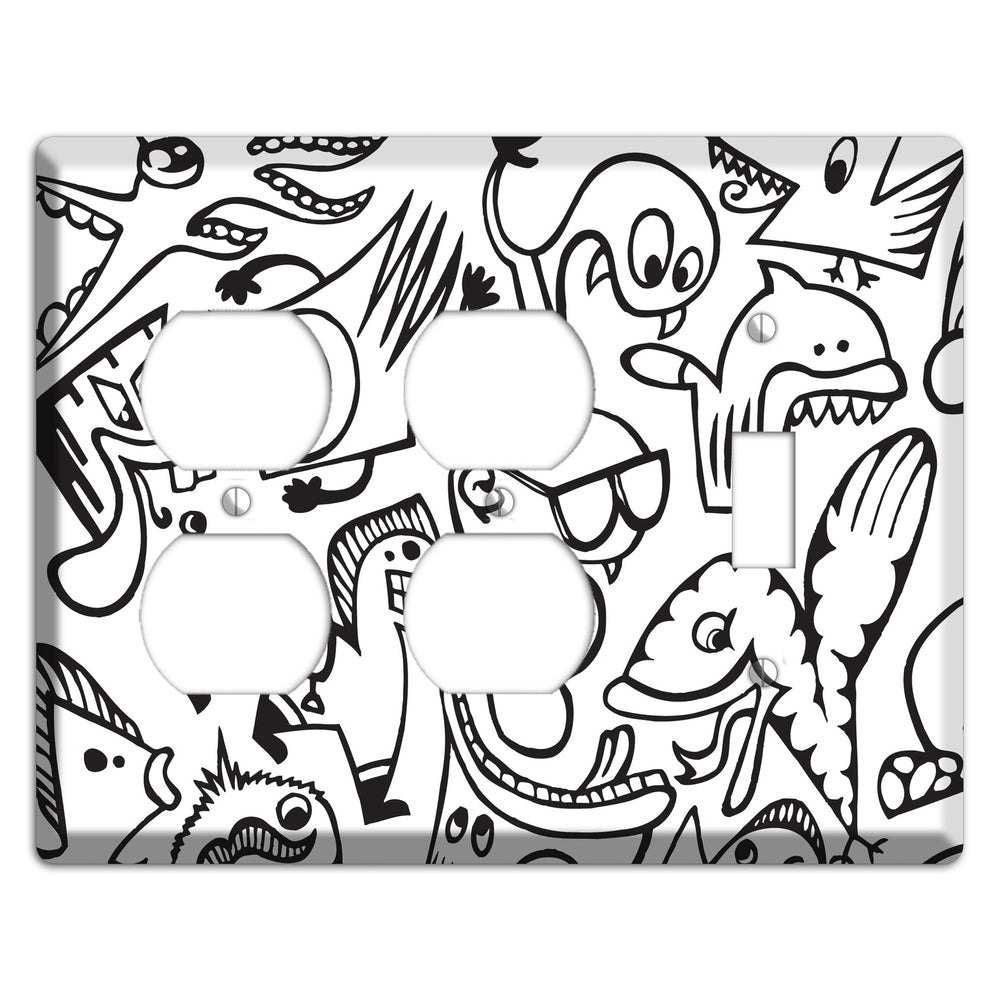 Black and White Whimsical Faces 1 2 Duplex / Toggle Wallplate