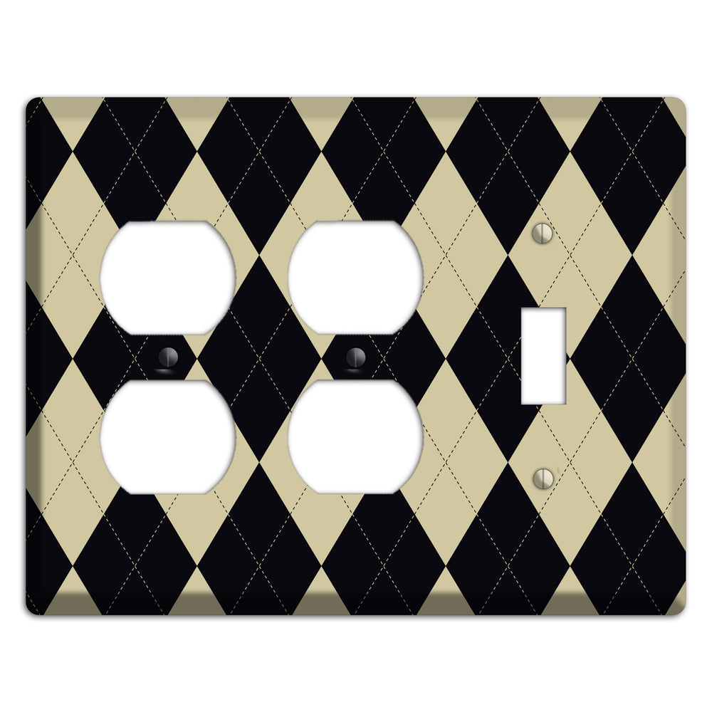 Tan and Black Argyle 2 Duplex / Toggle Wallplate