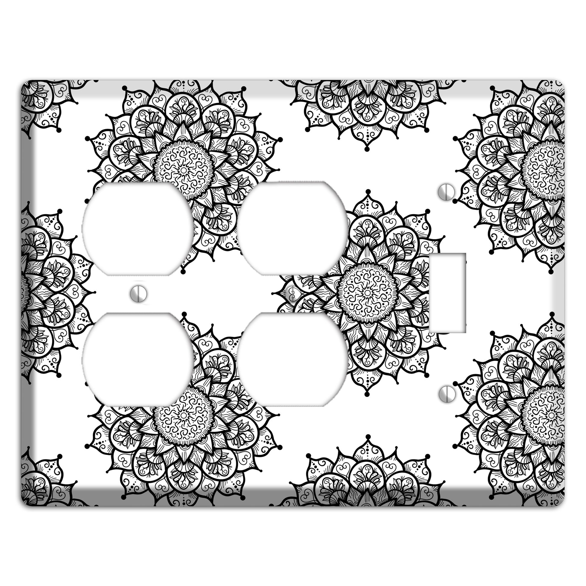 Mandala Black and White Style S Cover Plates 2 Duplex / Toggle Wallplate