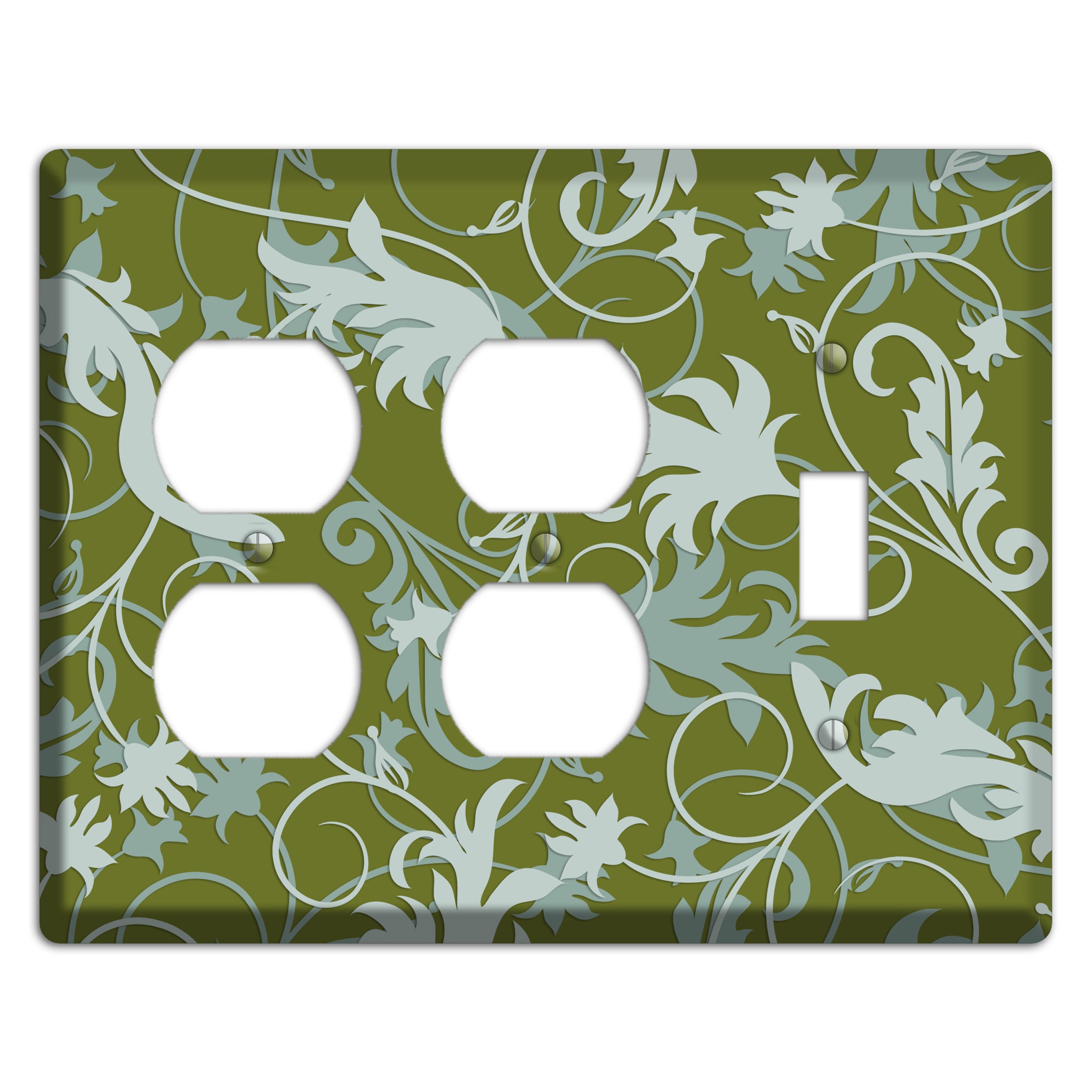 Green and Beige Victorian Sprig 2 Duplex / Toggle Wallplate