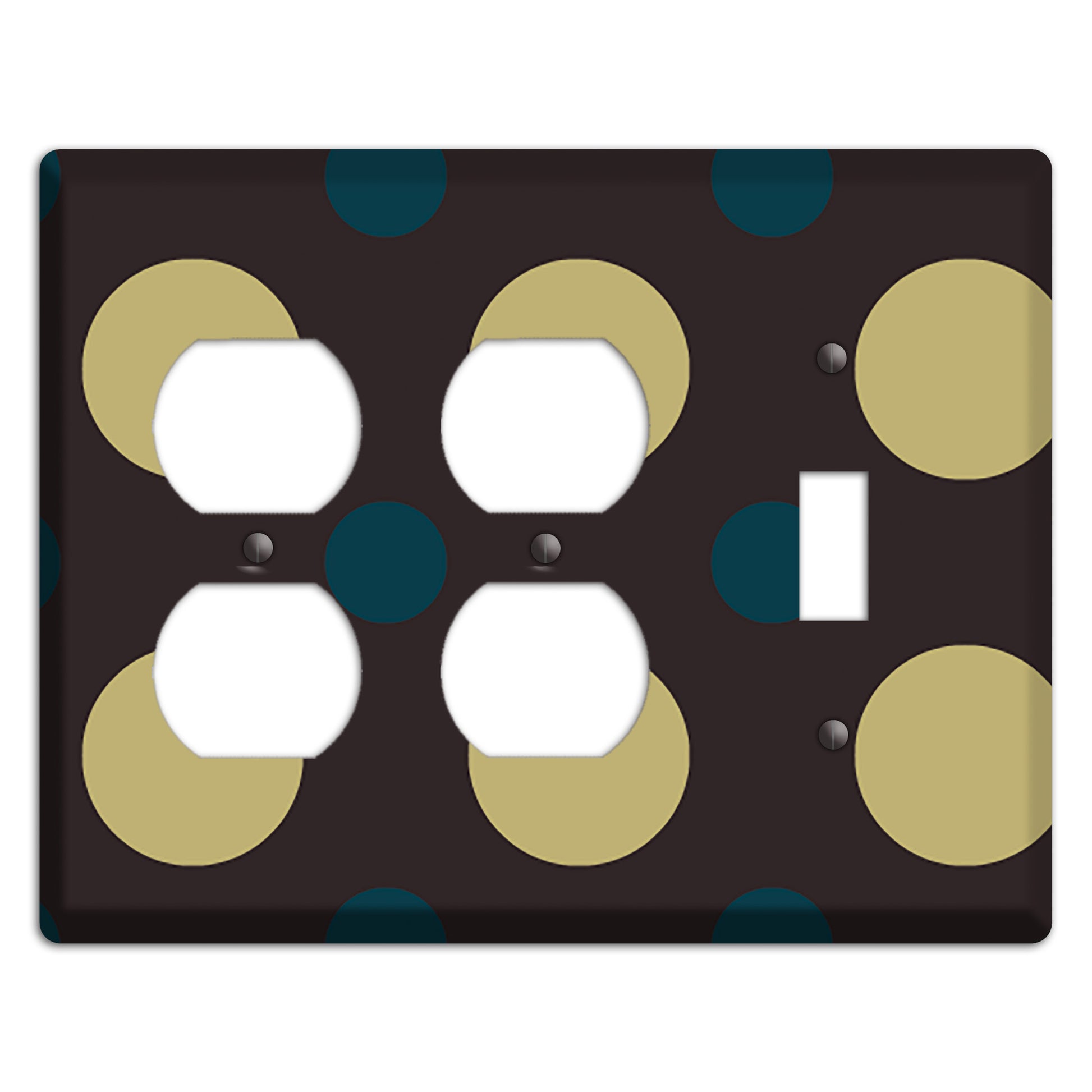 Brown with Olive and Dark Aqua Multi Polka Dots 2 Duplex / Toggle Wallplate