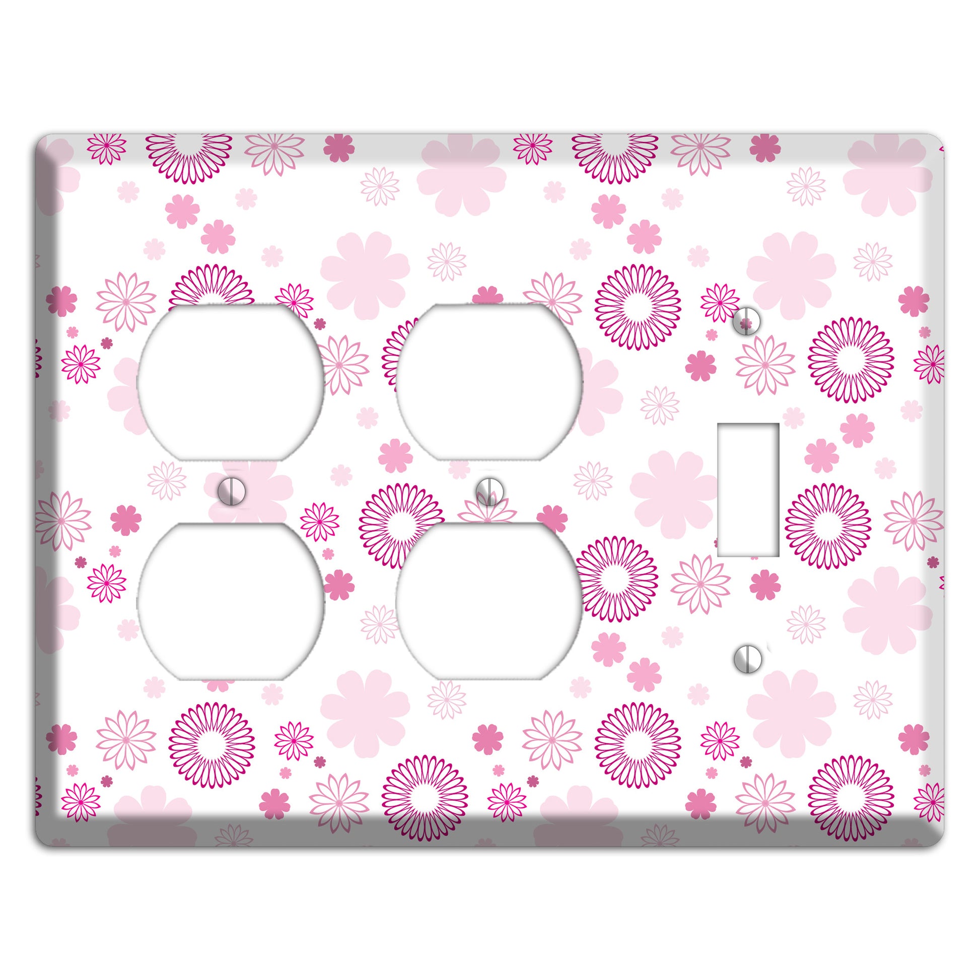 White with Pink and Purple Floral Contour Retro Burst 2 Duplex / Toggle Wallplate