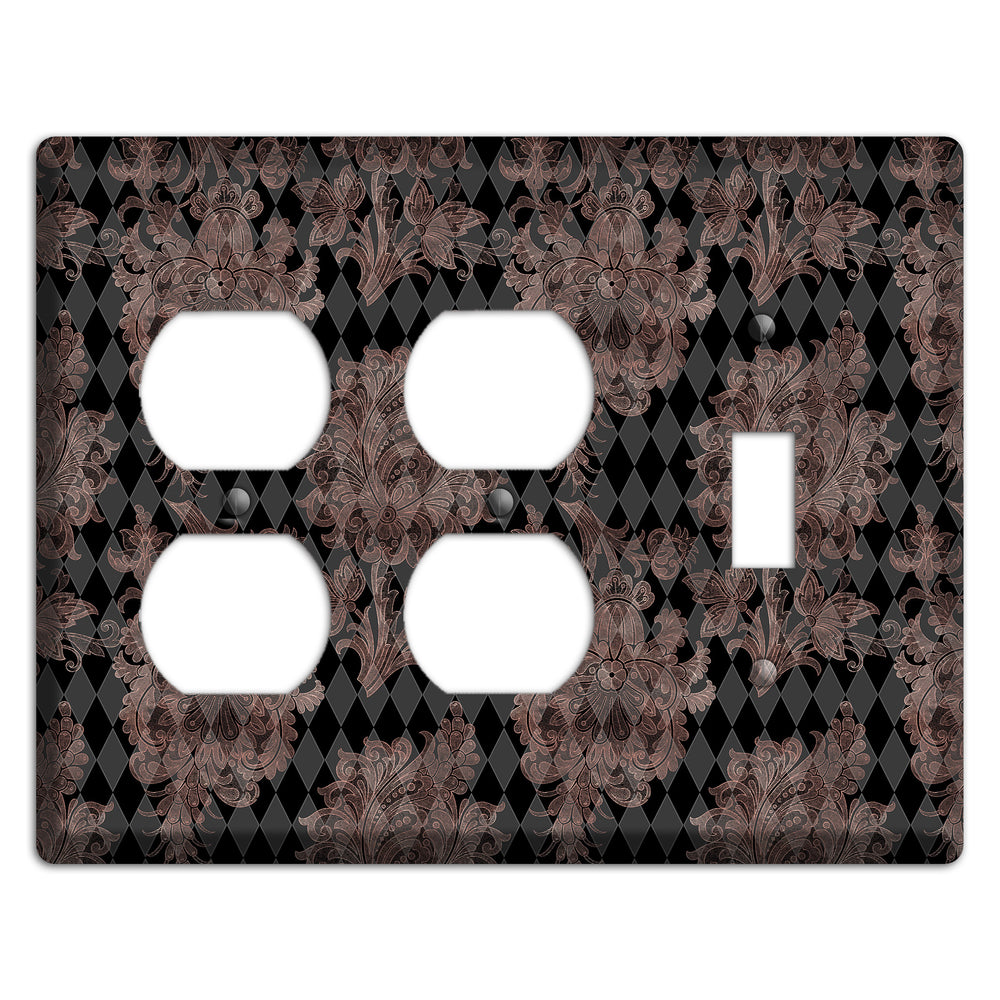 Black and Rose Ornate Diamond 2 Duplex / Toggle Wallplate