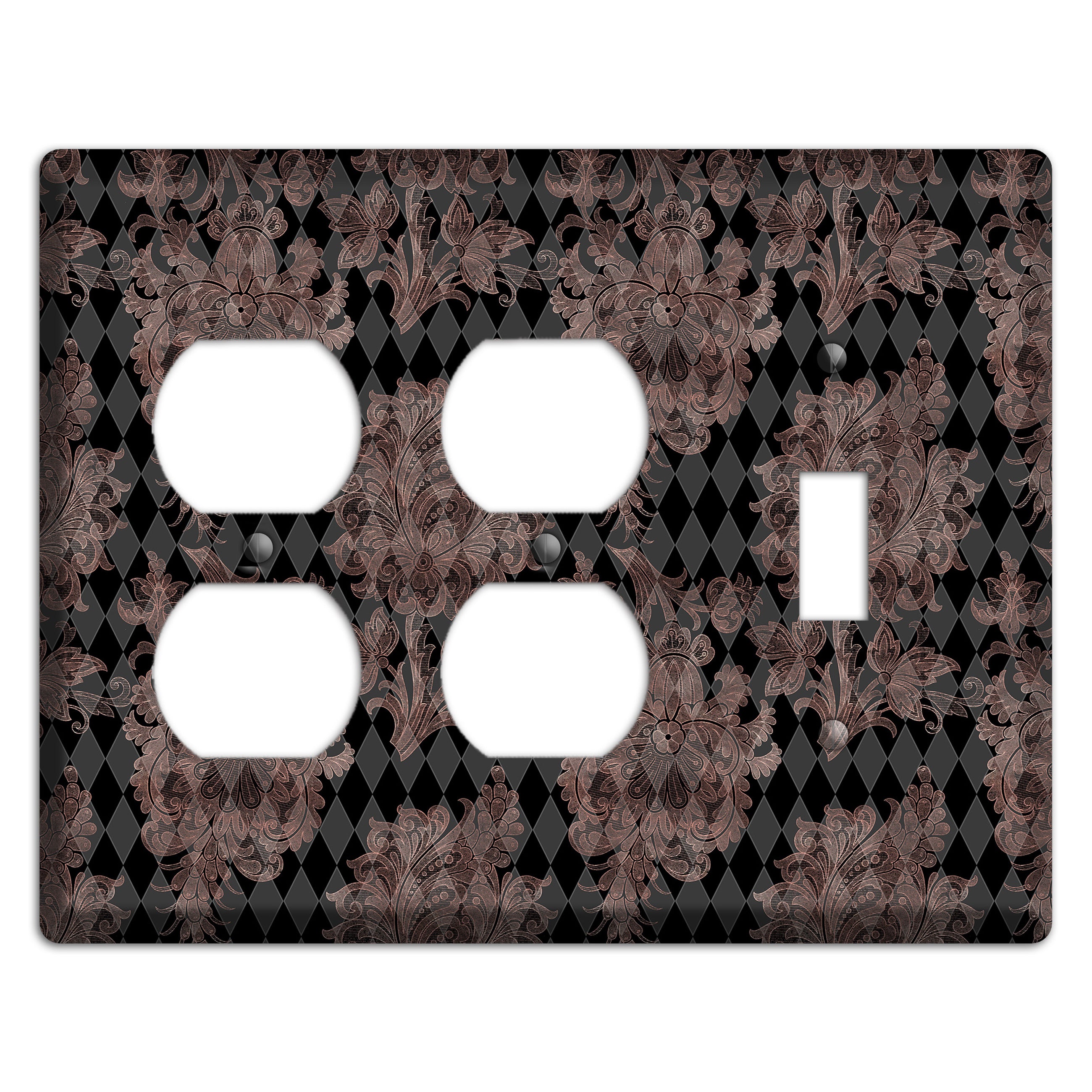 Black and Rose Ornate Diamond 2 Duplex / Toggle Wallplate