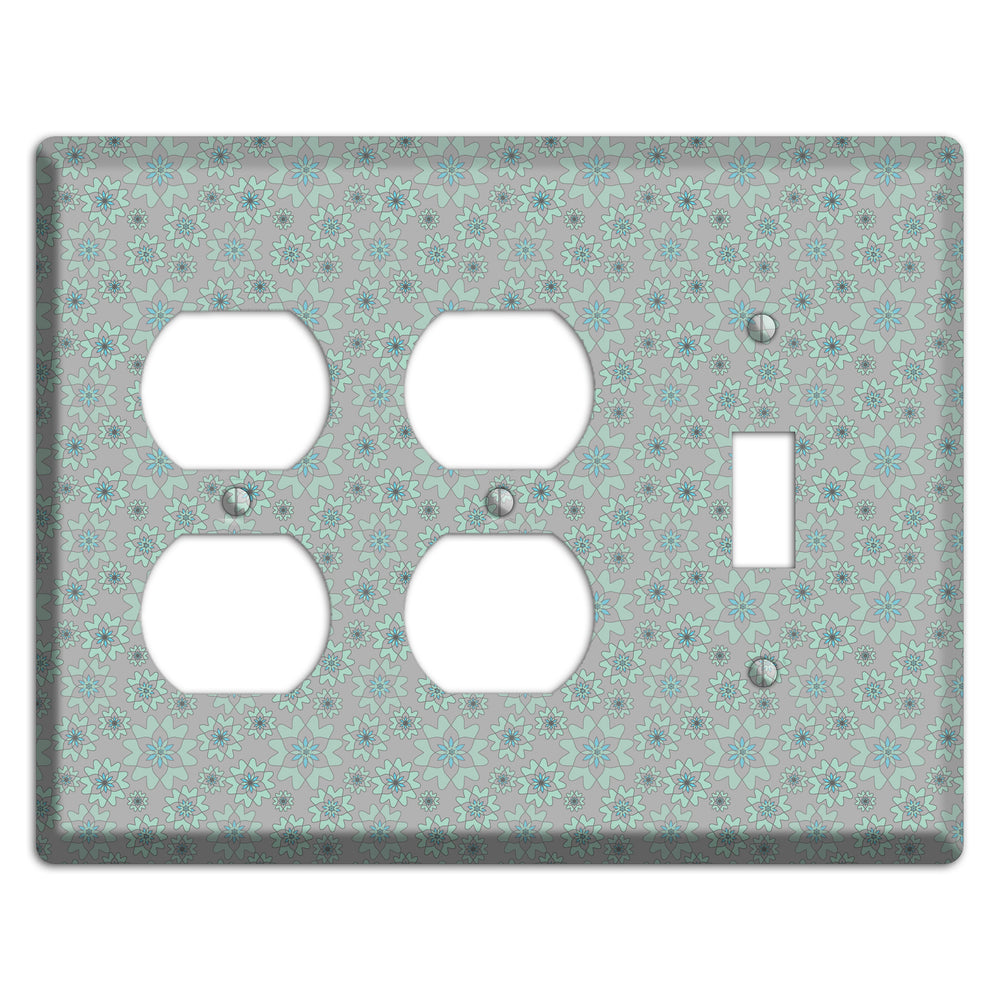 Grey with Tiny Aqua Retro Suzani 2 2 Duplex / Toggle Wallplate