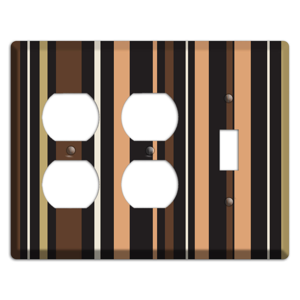 Multi Brown and Coral Vertical Stripe 2 Duplex / Toggle Wallplate