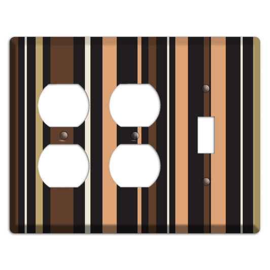 Multi Brown and Coral Vertical Stripe 2 Duplex / Toggle Wallplate
