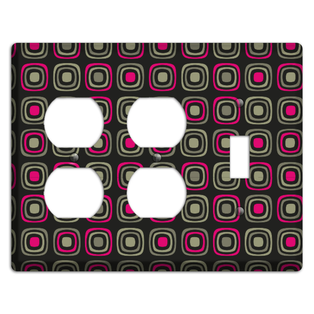 Multi Brown Fuschia Olive Retro Squares 2 Duplex / Toggle Wallplate