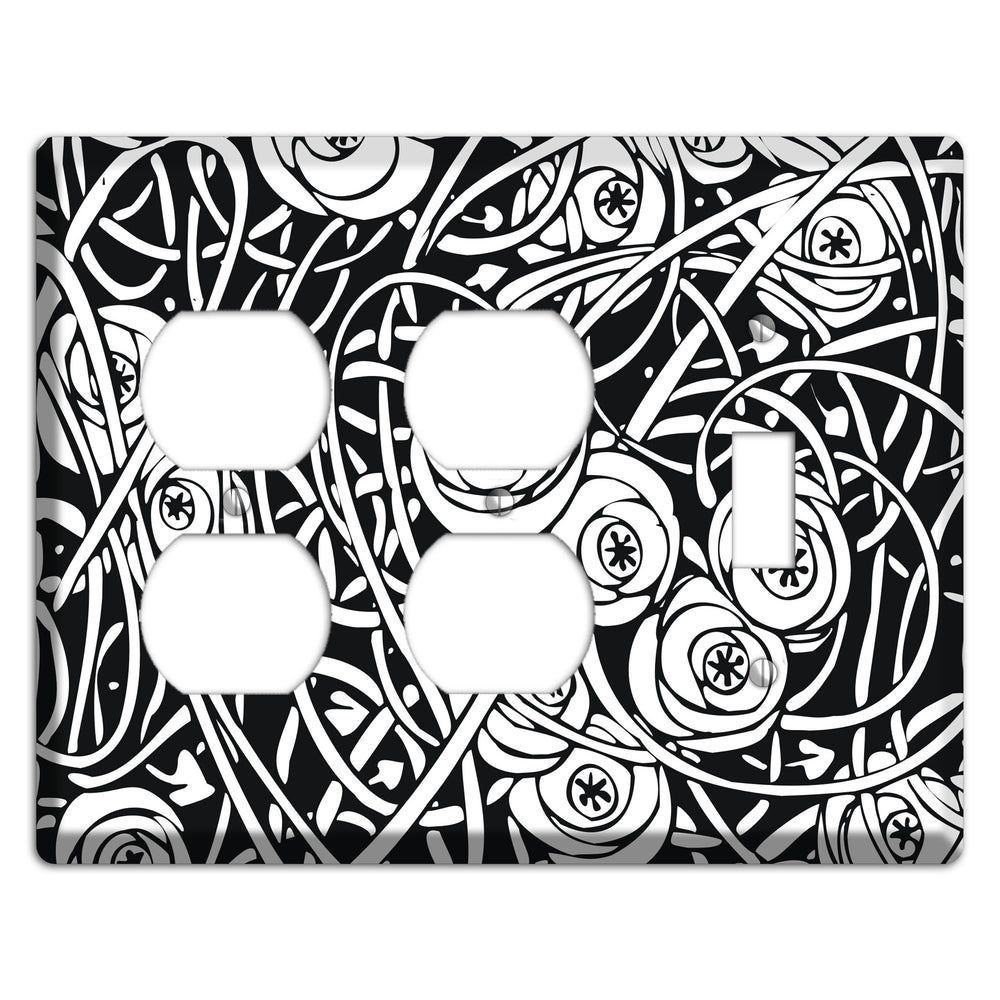 Black and White Deco Floral 2 Duplex / Toggle Wallplate