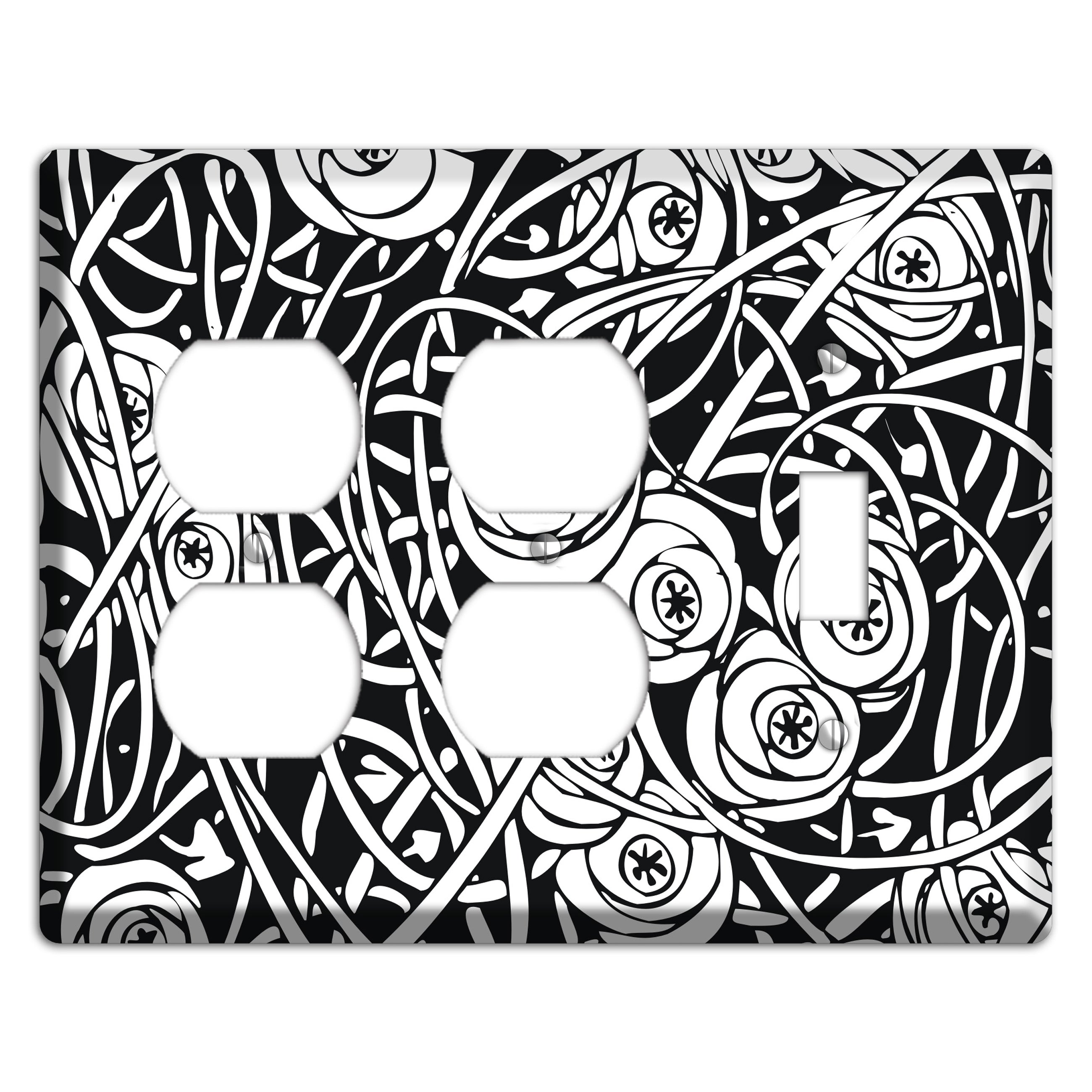 Black and White Deco Floral 2 Duplex / Toggle Wallplate